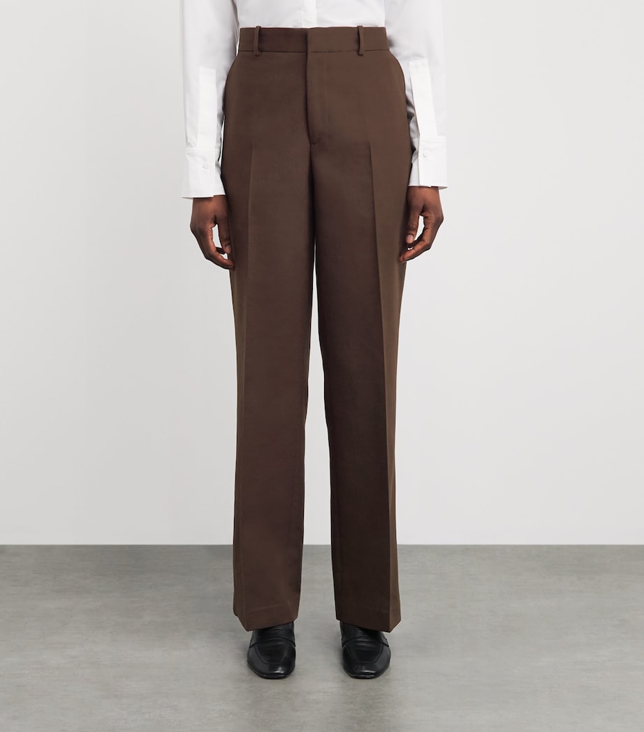 Polo Ralph Lauren Womens Cotton-Wool Straight-Leg Trousers Dark Beech Image 4