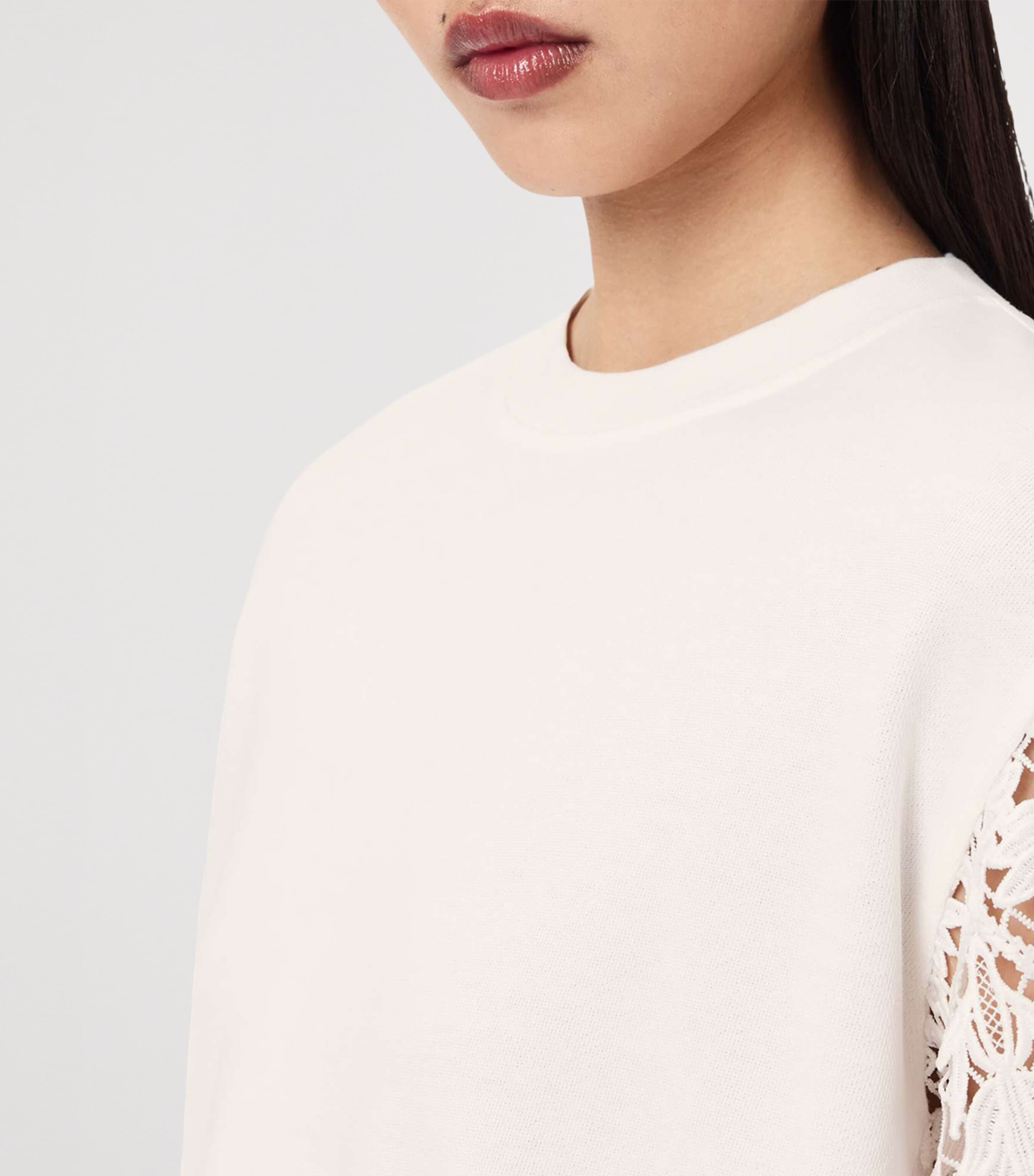 AllSaints Womens Organic Cotton Lace-Panel Malorie Sweatshirt White Image 5