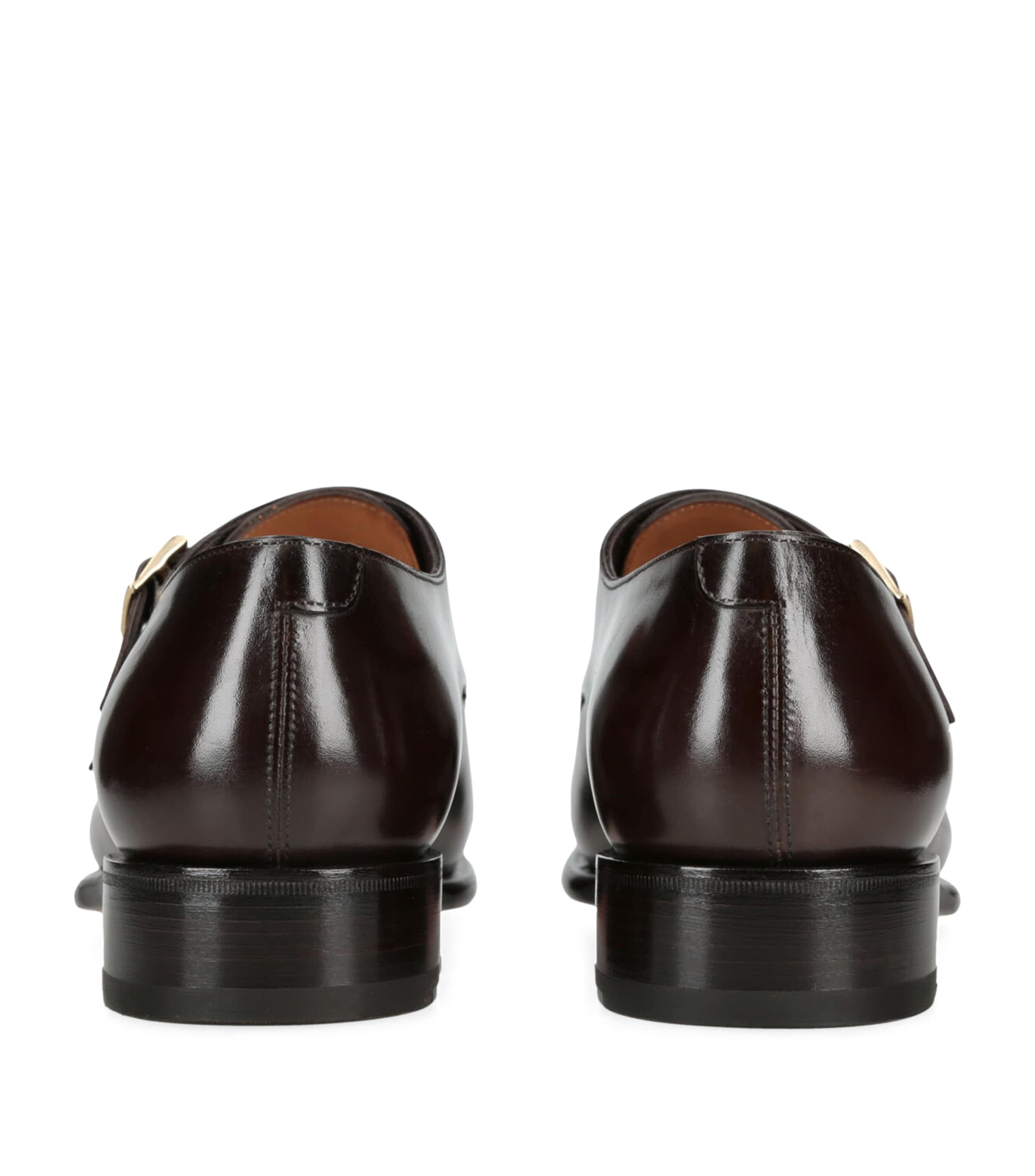 Santoni Leather Carter Monk Shoes Dark Brown Image 2