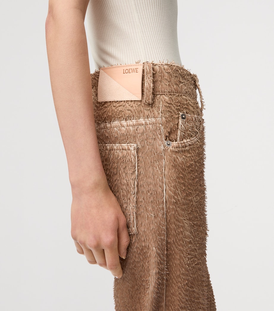 LOEWE Womens Frayed Leather Trousers Beige Image 5
