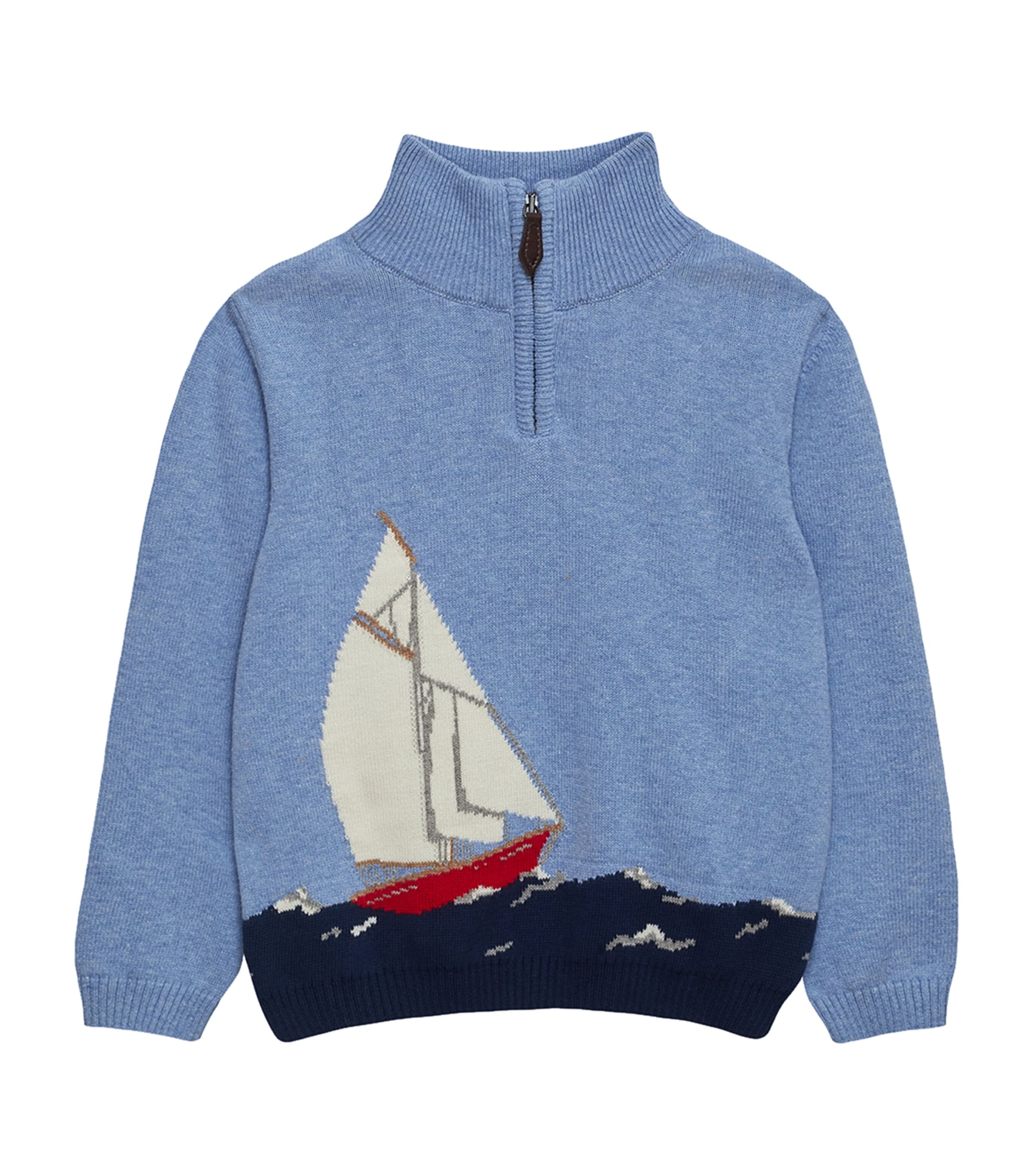 Trotters Cotton Sailing Half-zip Sweater In Blue