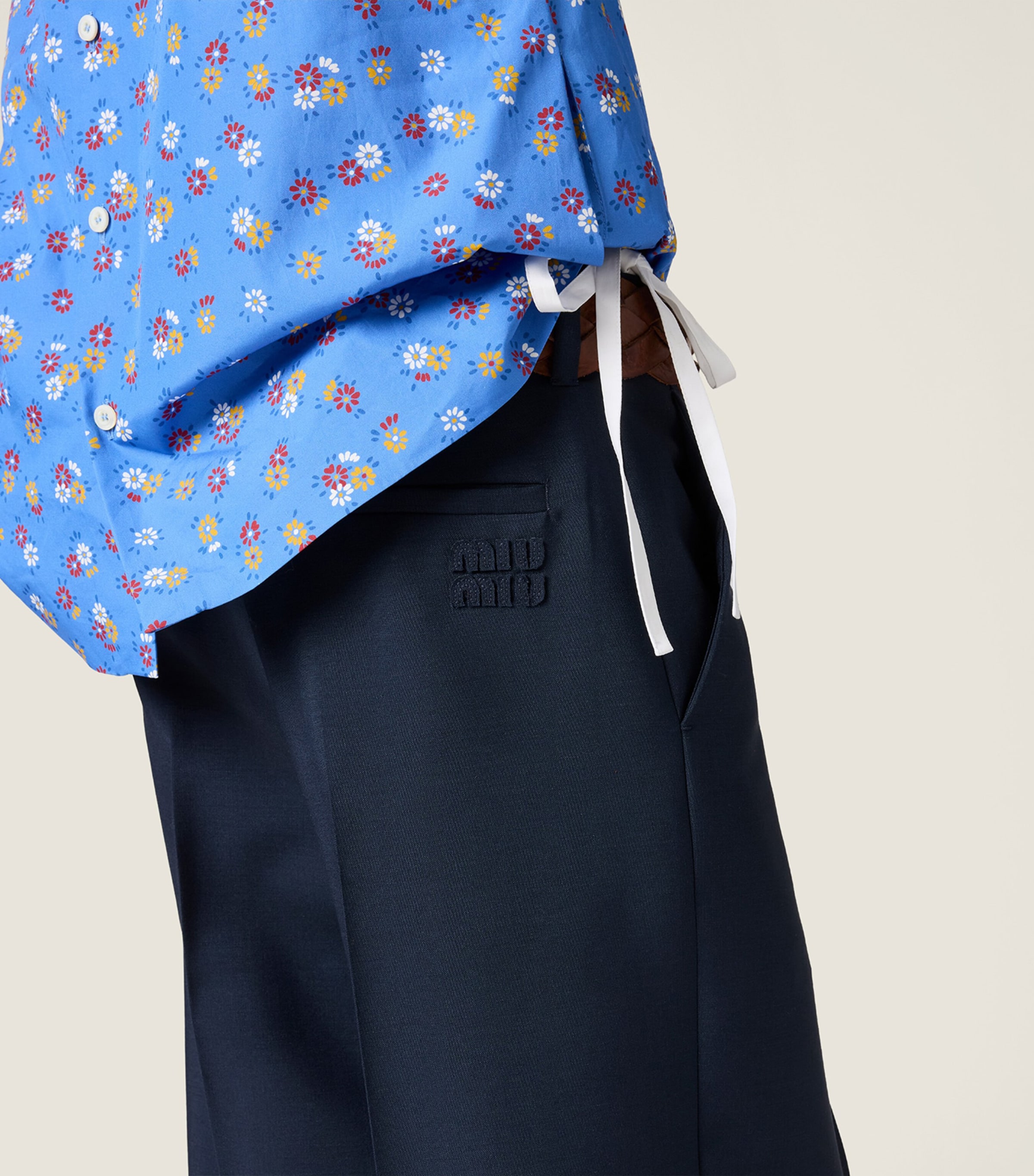 Miu Miu Womens Mohair-Wool Tailored Trousers Blue Image 5