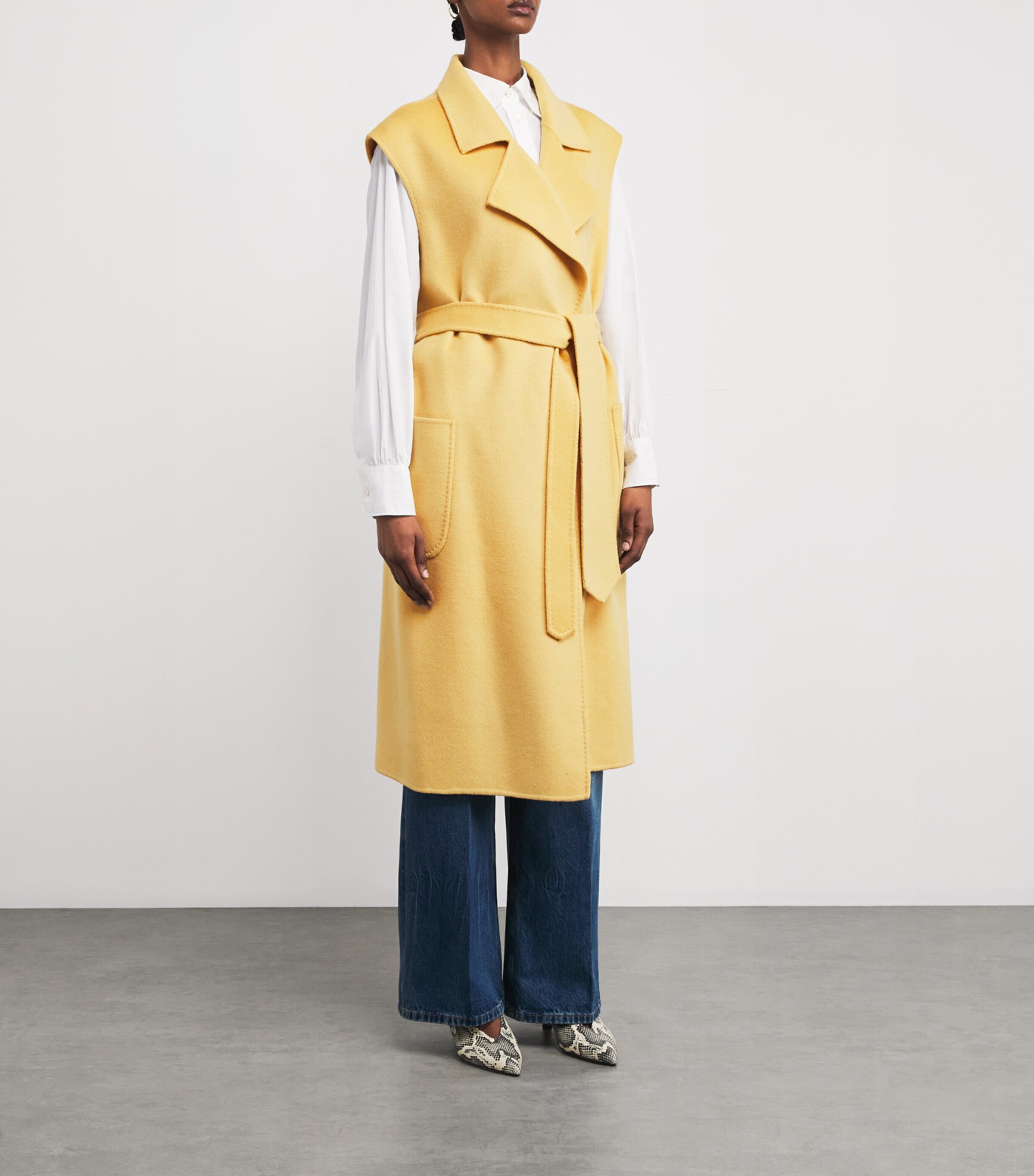 Wolk Morais Womens Cashmere Sleeveless On Set Wrap Coat Hay Image 3