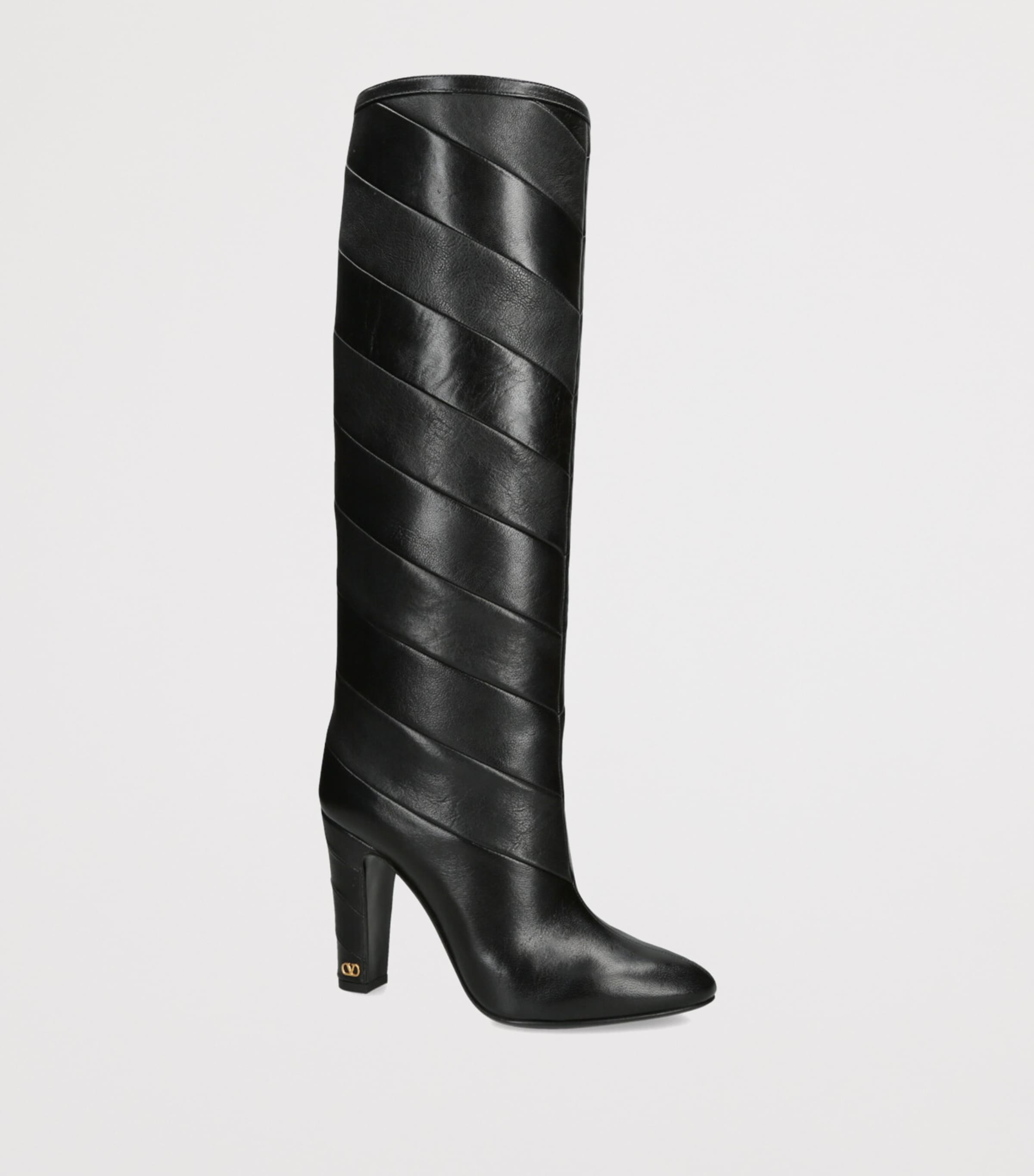 Leather Patchwork Knee-High Boots 100 BLACK Image 3