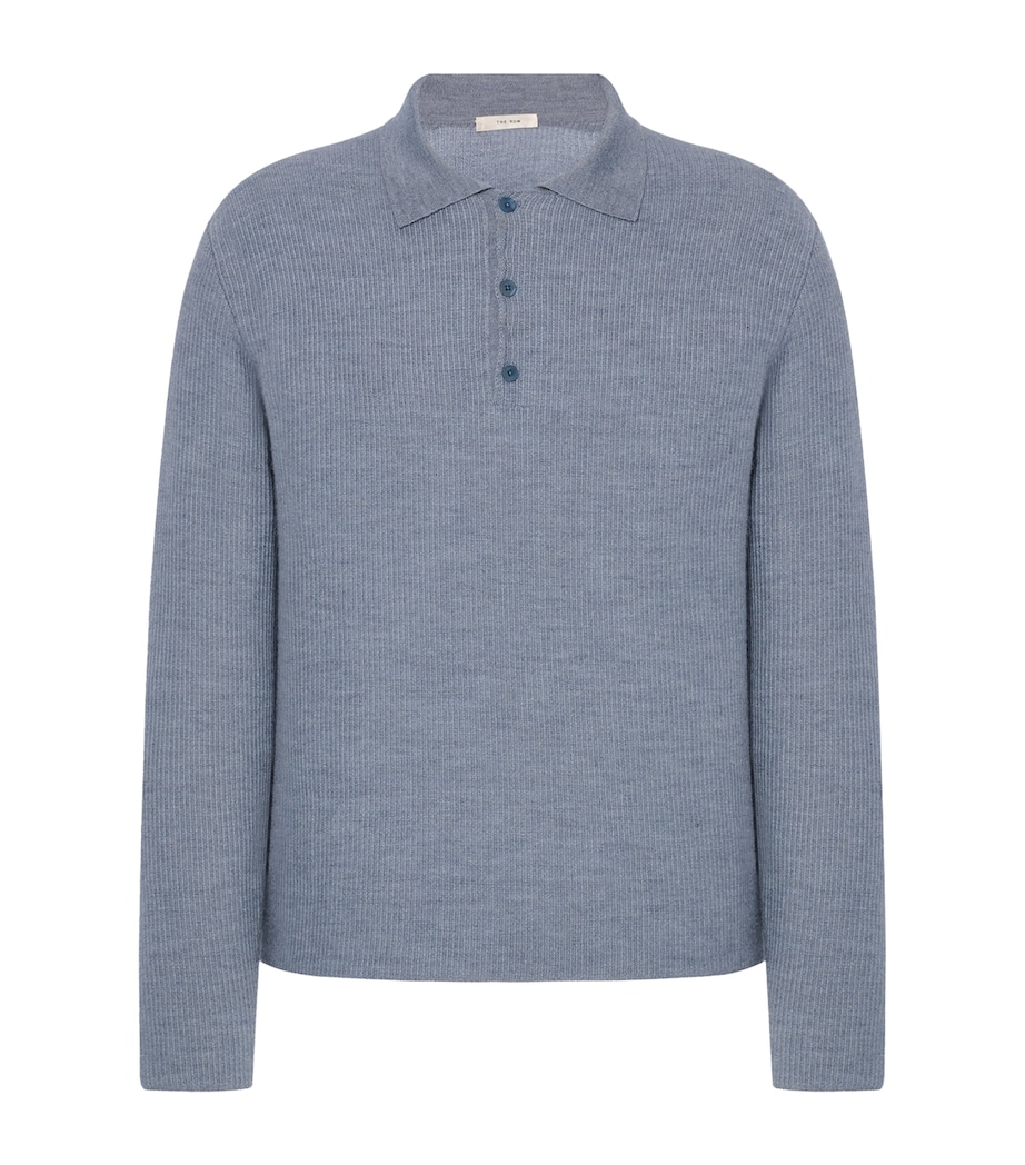 The Row Mens Bertram Cashmere Long-Sleeve Polo Shirt Chambray Melange Image 1