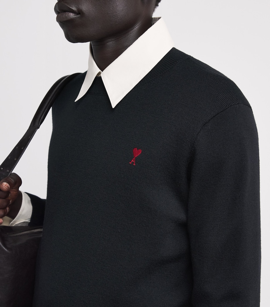 AMI Paris Mens Wool Ami de Coeur Sweater Noir/rouge Image 3