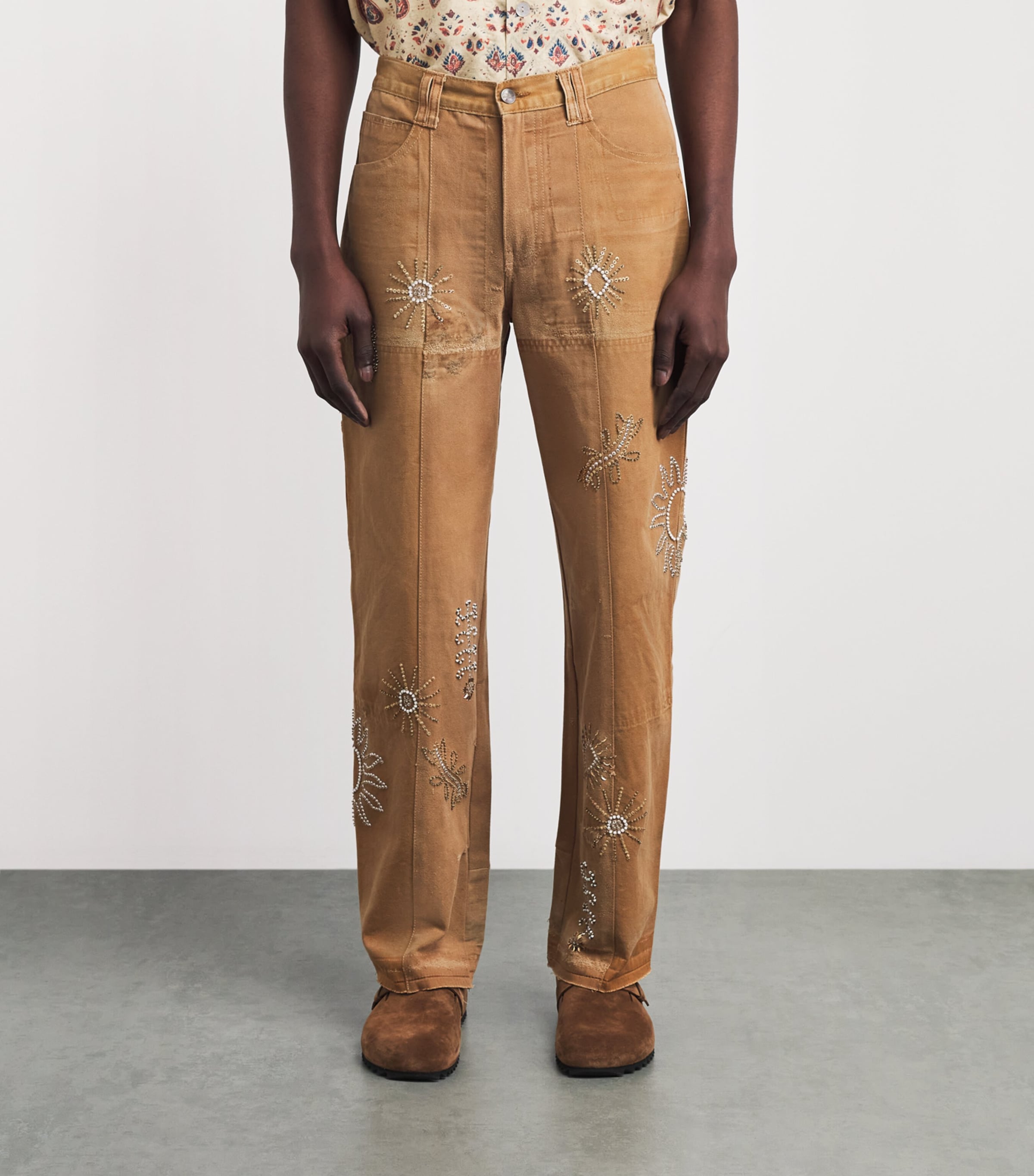 Kartik Research Mens Embroidered Trousers Beige/ Gold Image 4