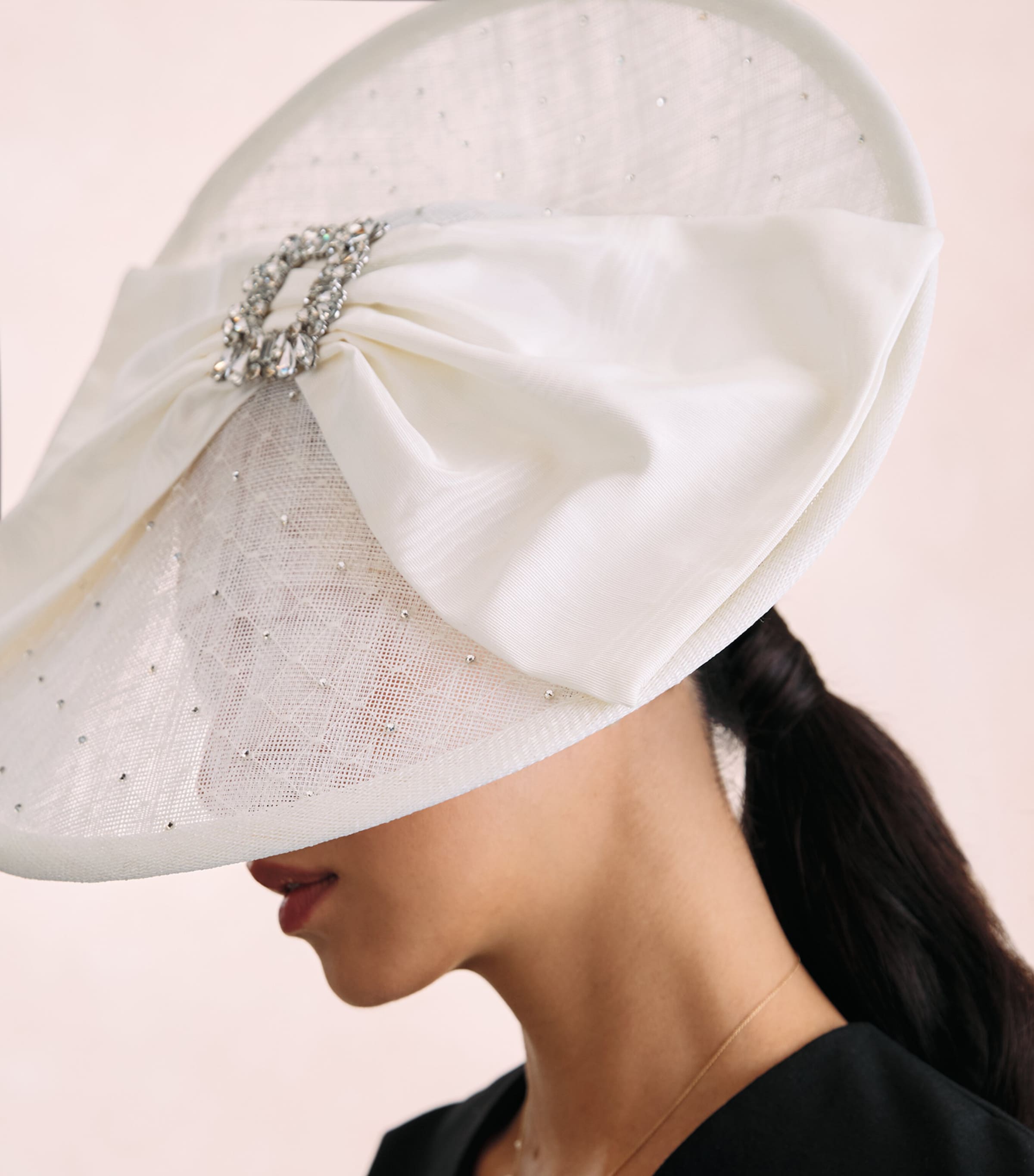 Victoria Grant Sinamay Straw Silk Bow Disc Hat Ivory Image 3