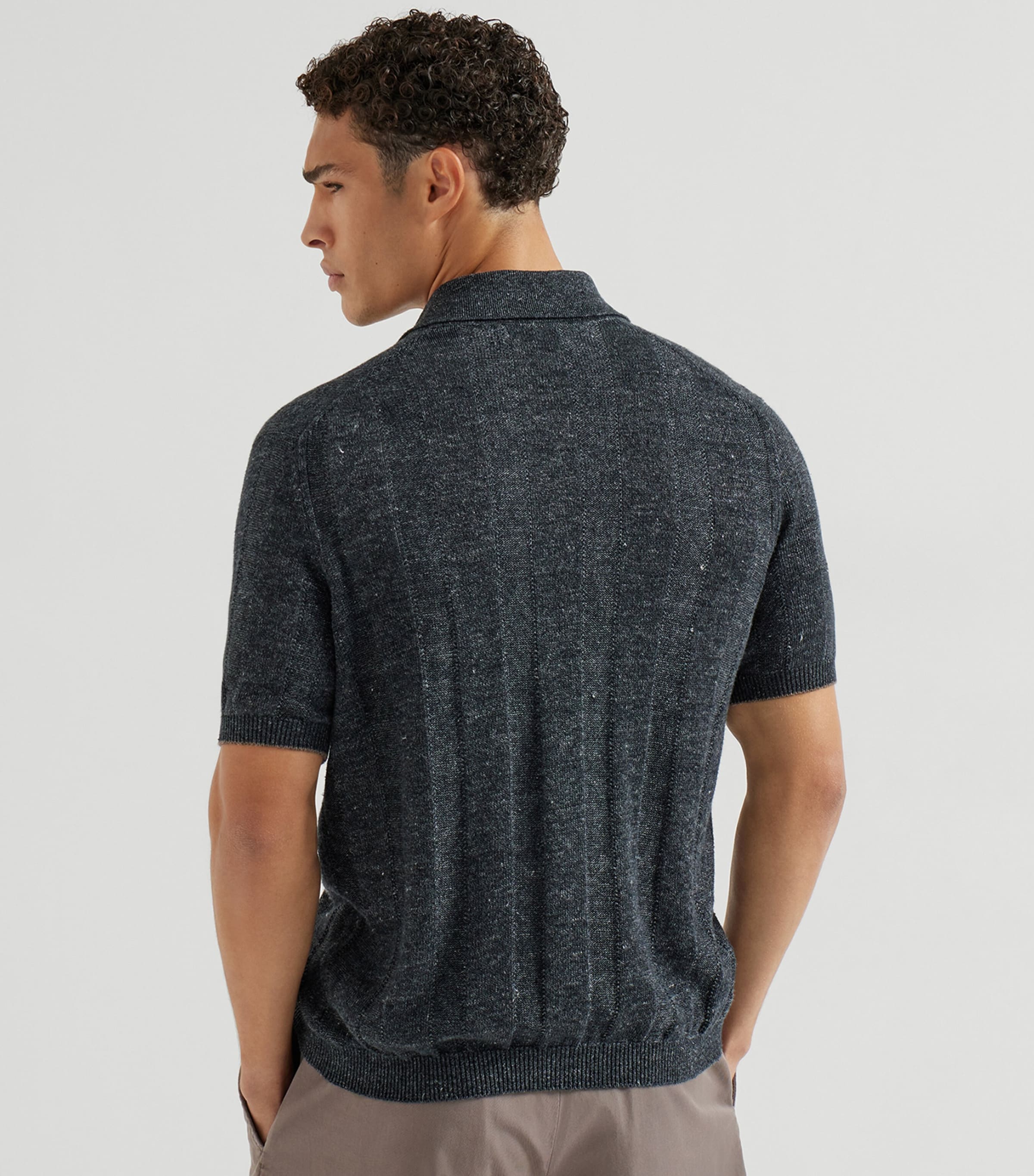 Brunello Cucinelli Mens Linen-Cotton Polo Sweater Image 4