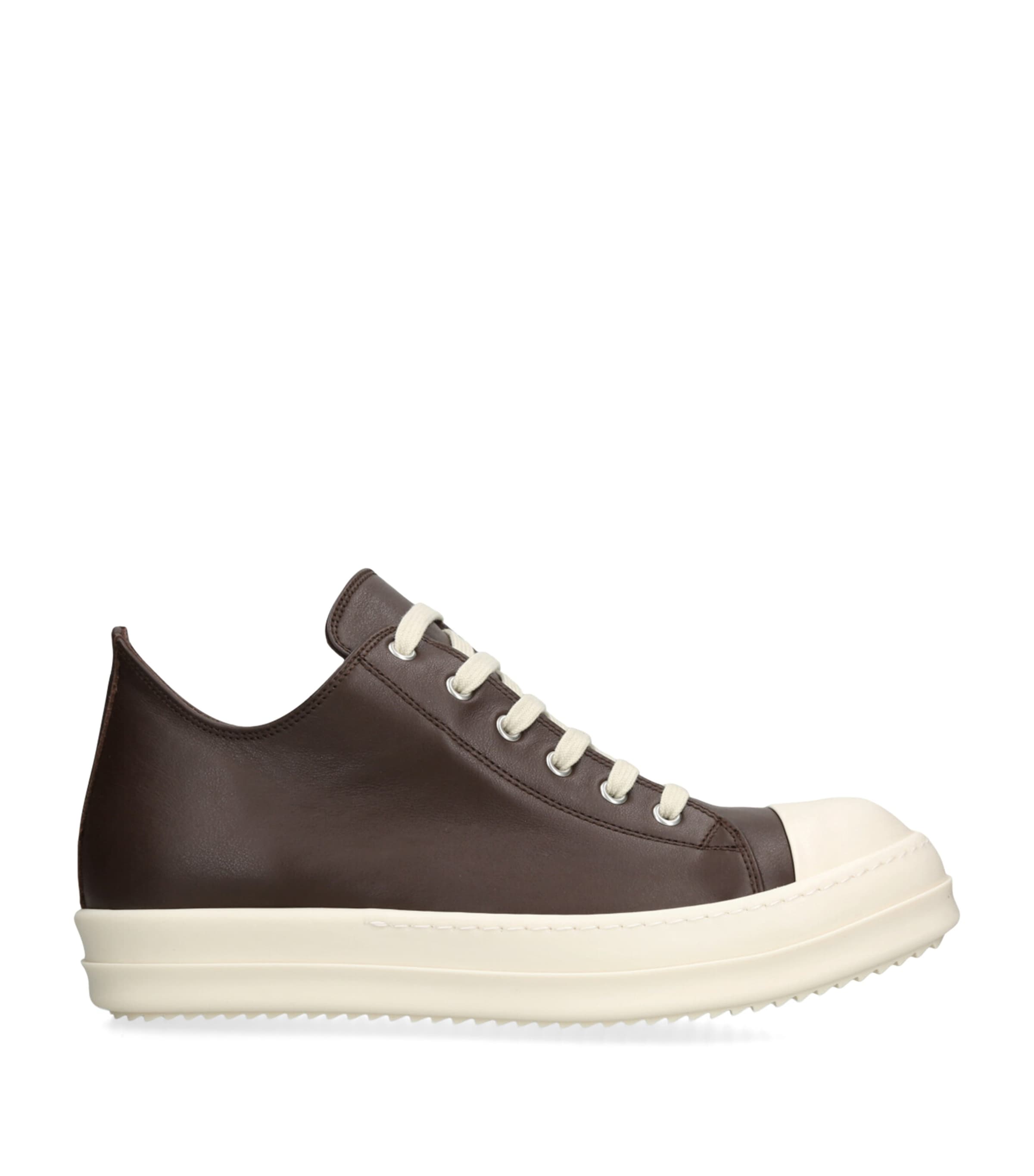 Rick Owens Leather Classic Low-Top Sneakers Dark Brown Image 1