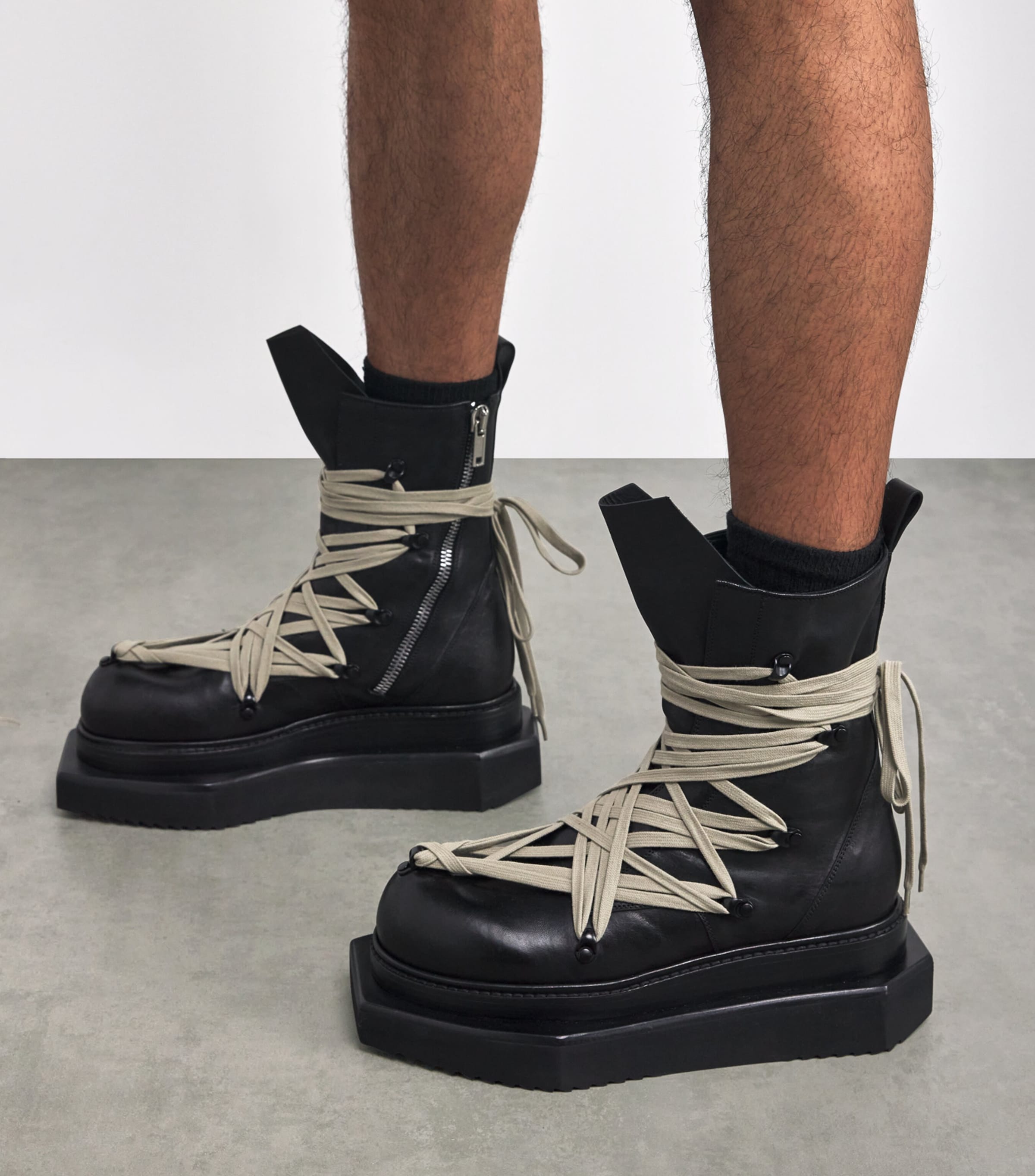 Rick Owens Black Mega-Lace Turbo Cyclops Boots | Harrods UK