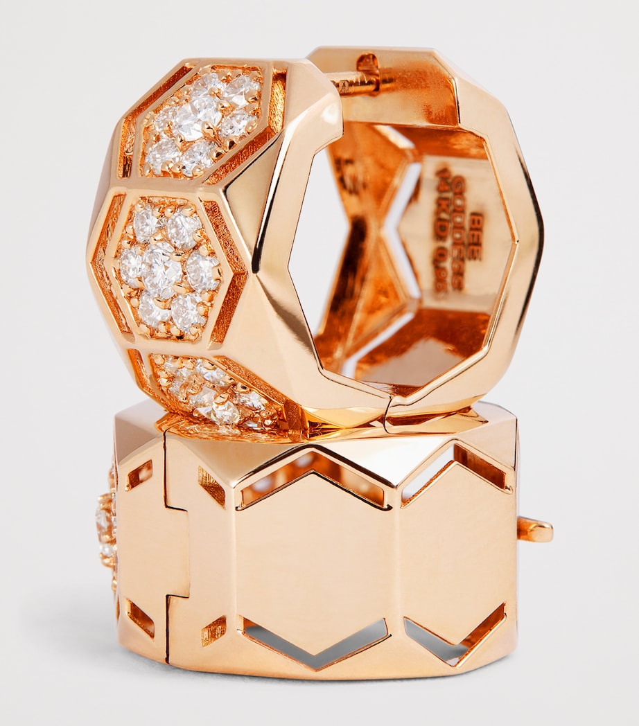 Rose Gold and Diamond Honeycomb Huggie Earrings ROSE GOLD Image 5