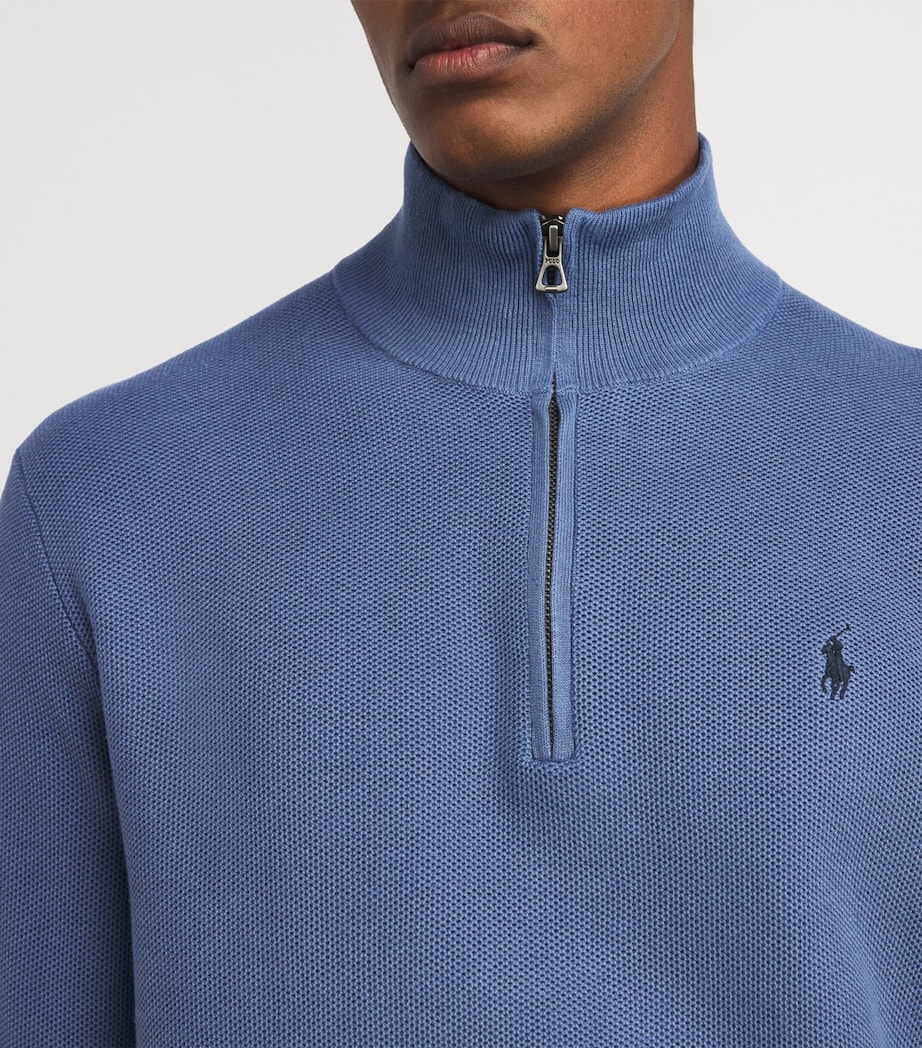 Cotton Quarter-Zip Sweatshirt BLUE Image 6