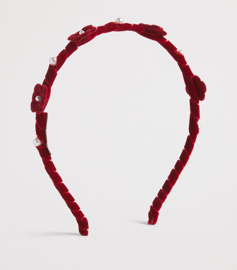 Monnalisa Velvet Flower-Detail Headband Rubino Image 2