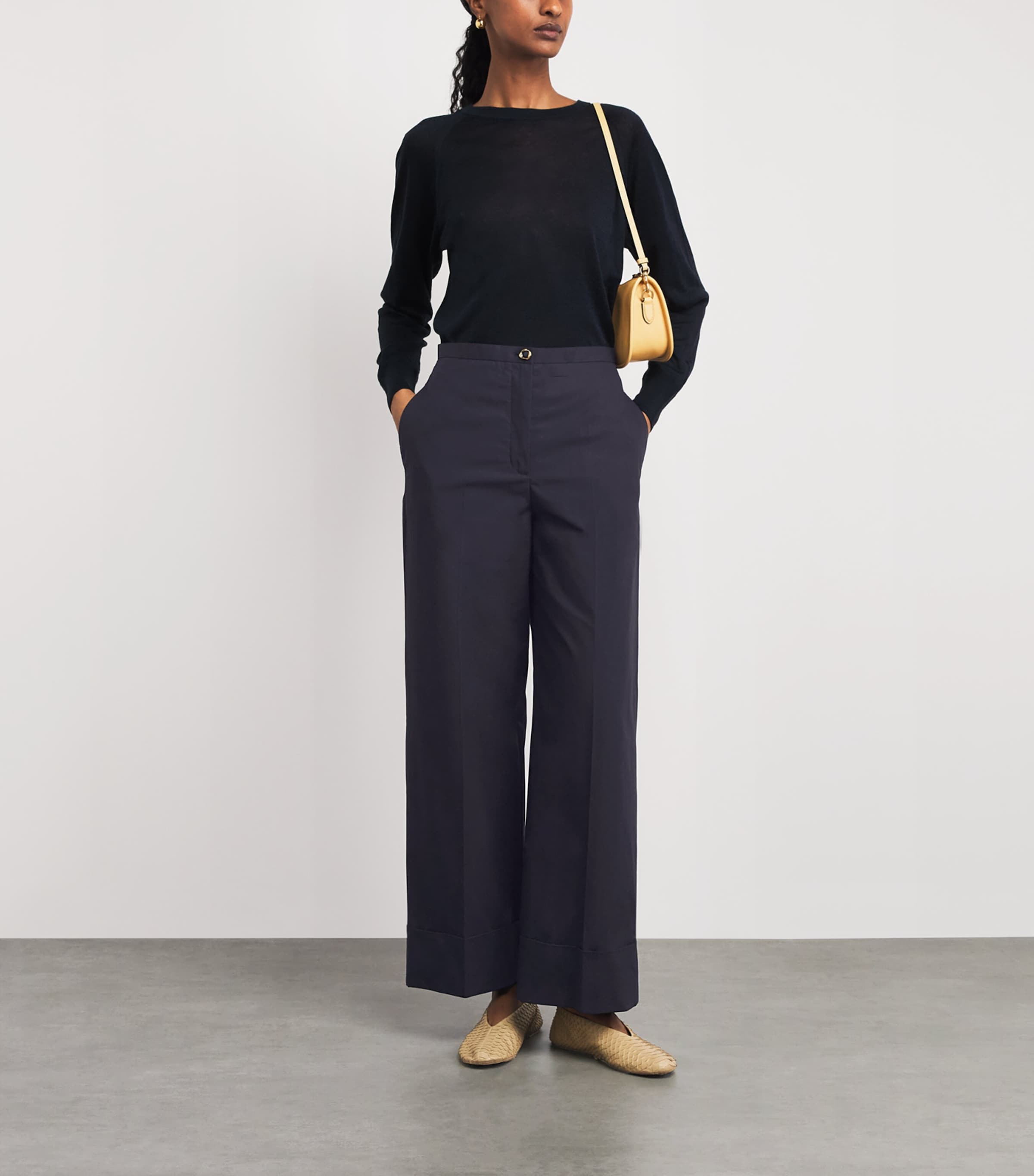 Agnona Womens Cotton Cropped Straight Trousers Dark Blue Navy Image 2