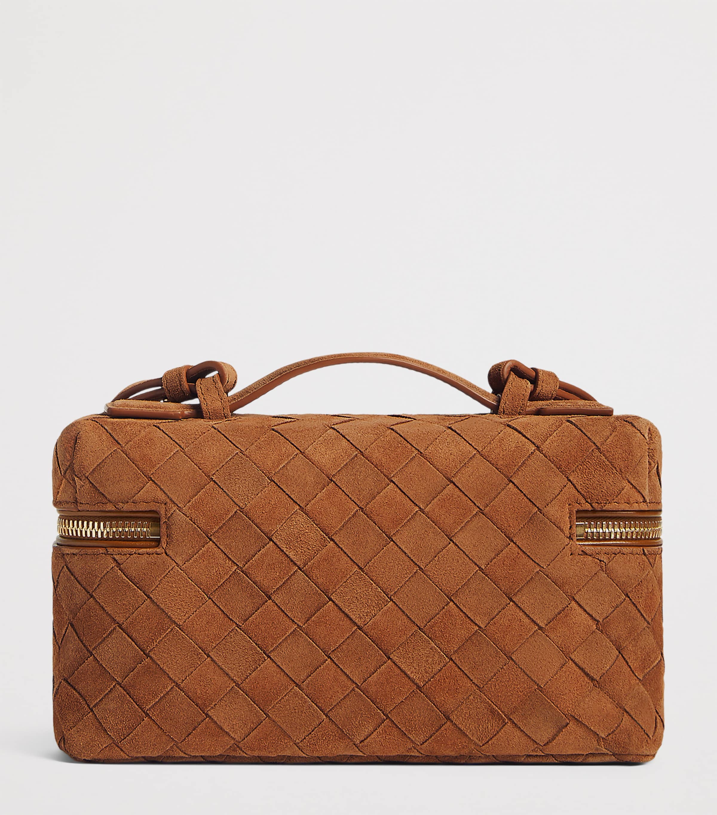 Bottega Veneta Brown Suede Bang Bang Vanity Case Top-Handle Bag