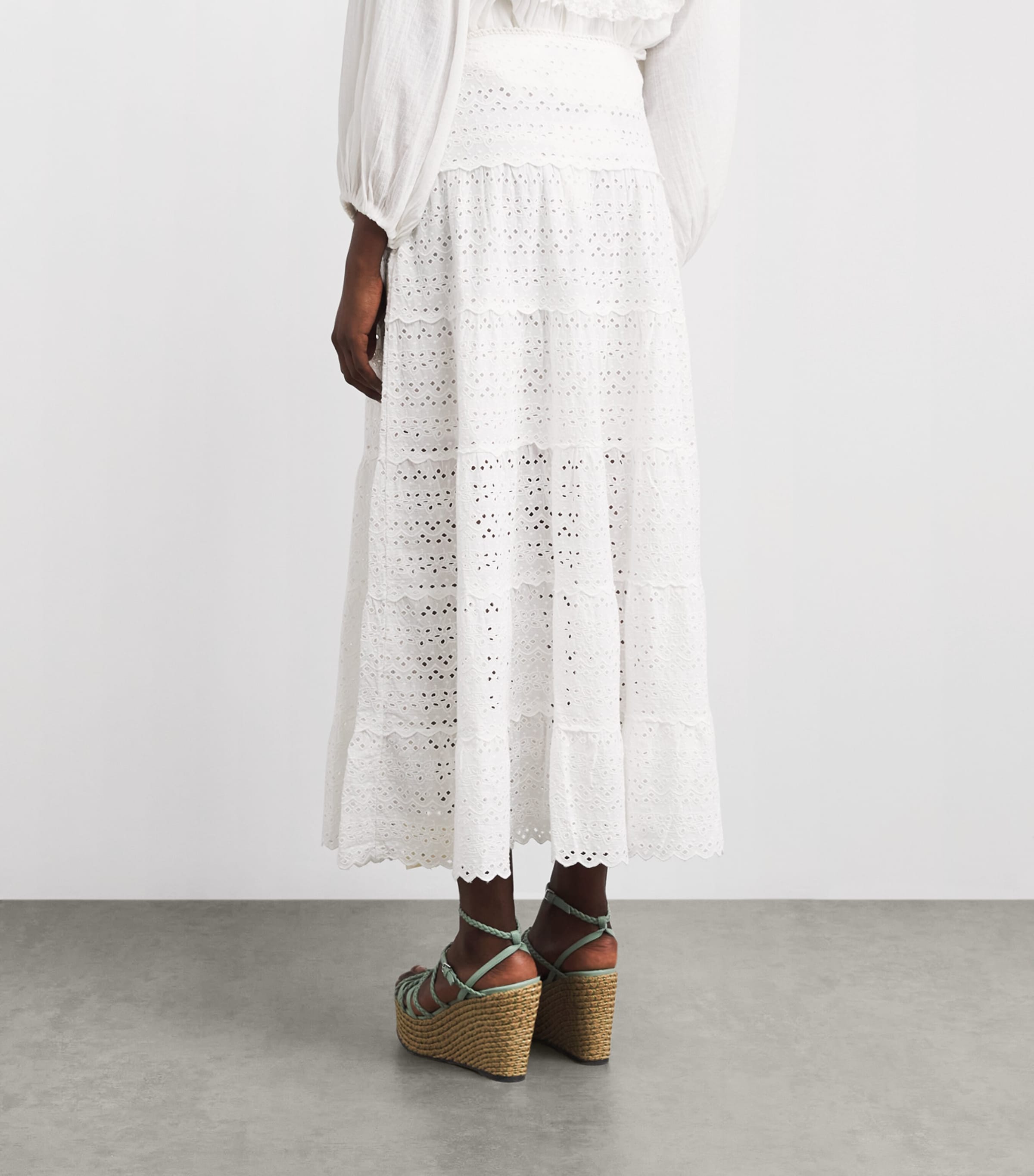 Rixo Womens Cotton Embroidered Ripeka Midi Skirt Ivory Image 5