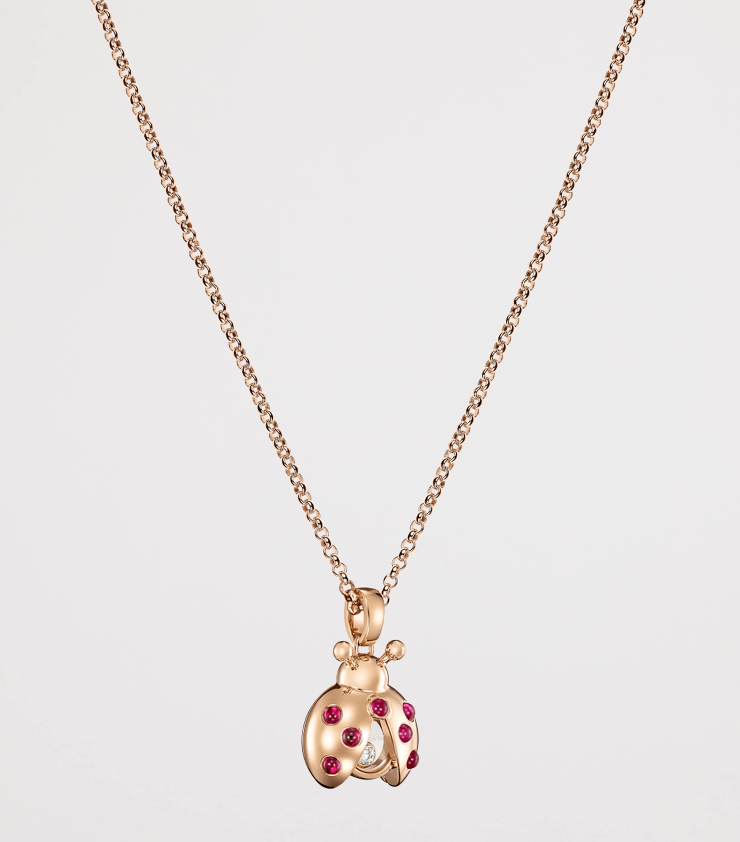 Rose Gold, Diamond and Ruby Happy Diamonds Ladybird Necklace 18K ROSE GOLD Image 3