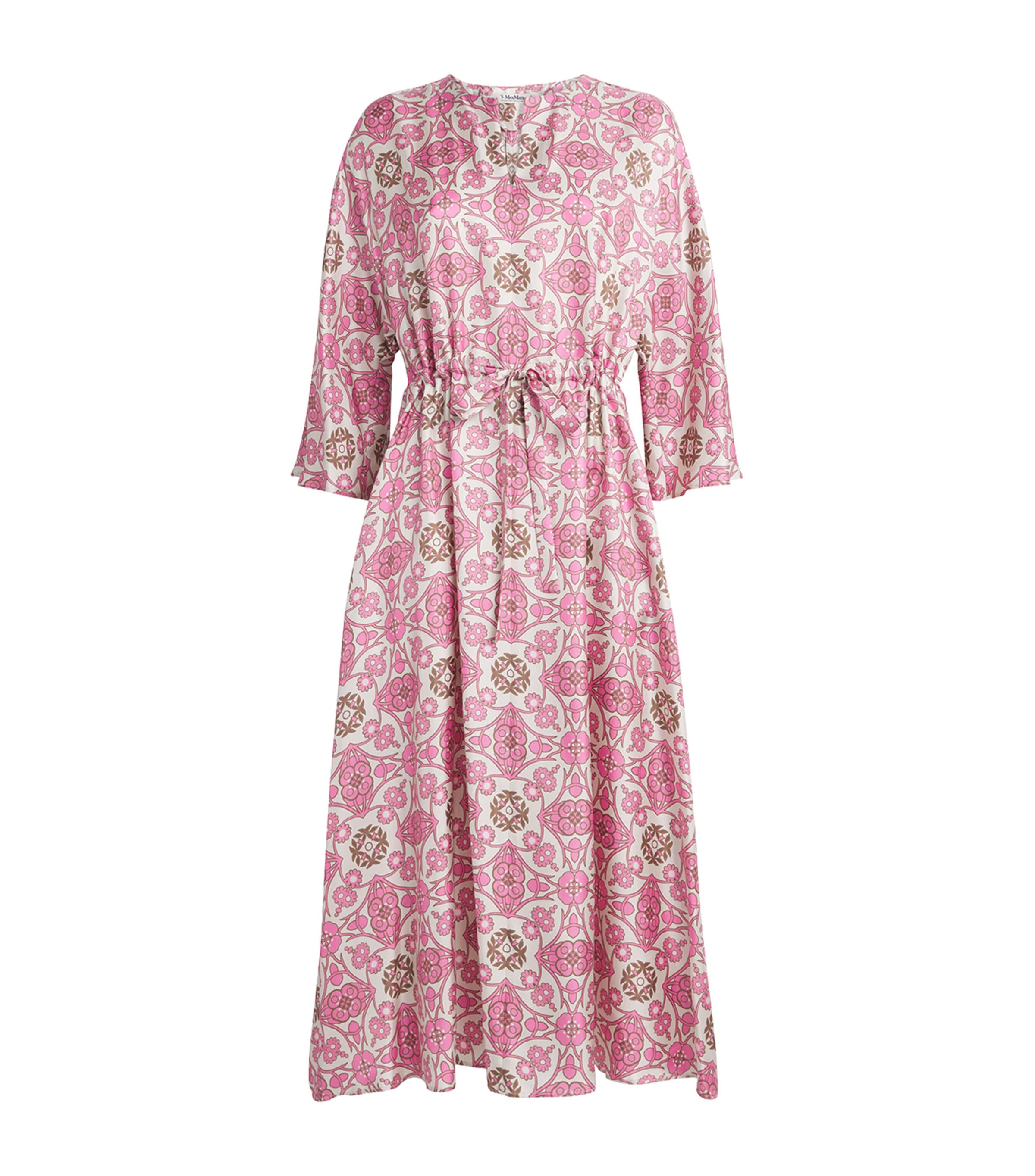 Max Mara Silk Twill Printed Midi Dress In Pink