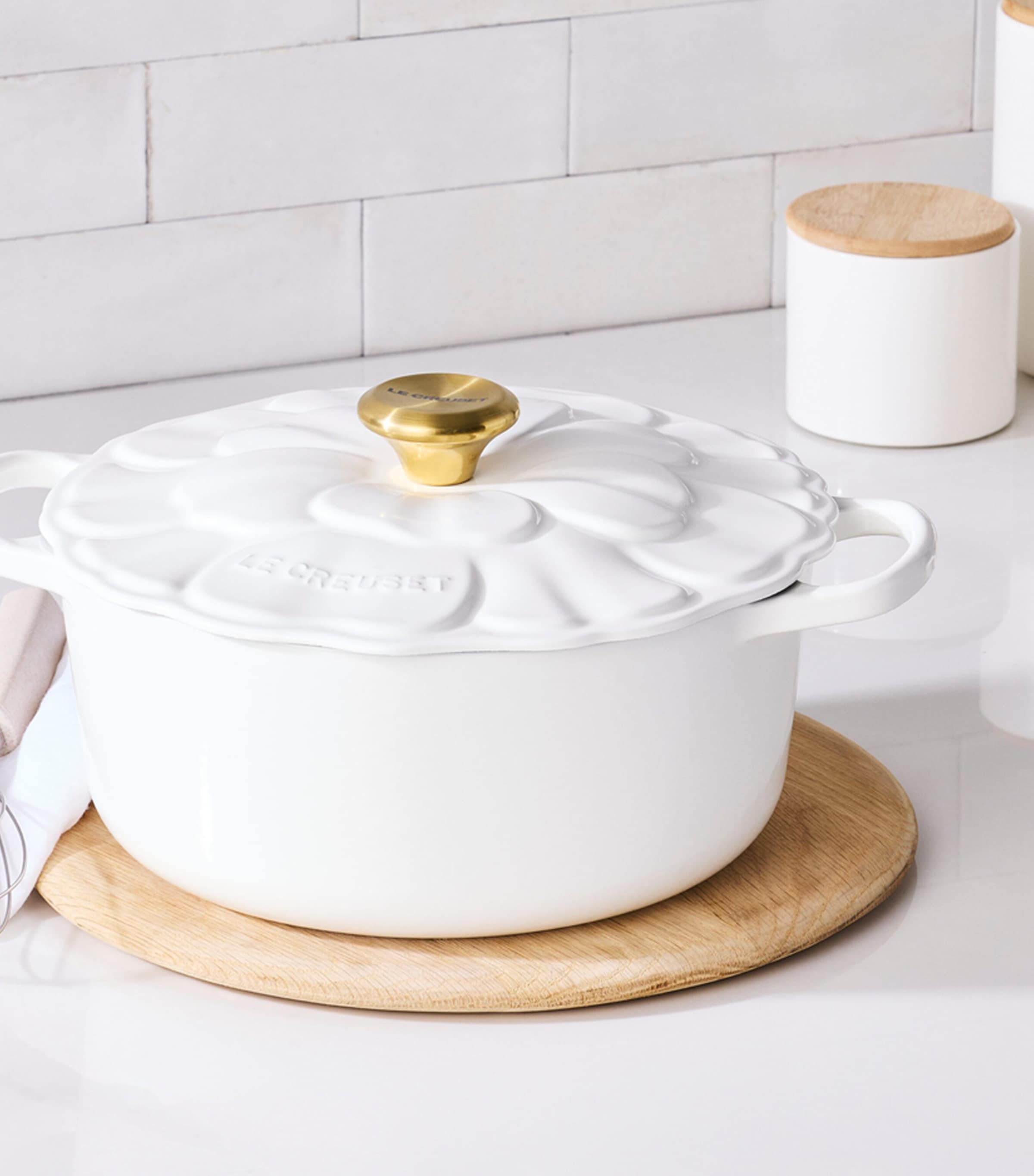 Le Creuset Cast Iron Petal Casserole Dish (26cm) White Image 6