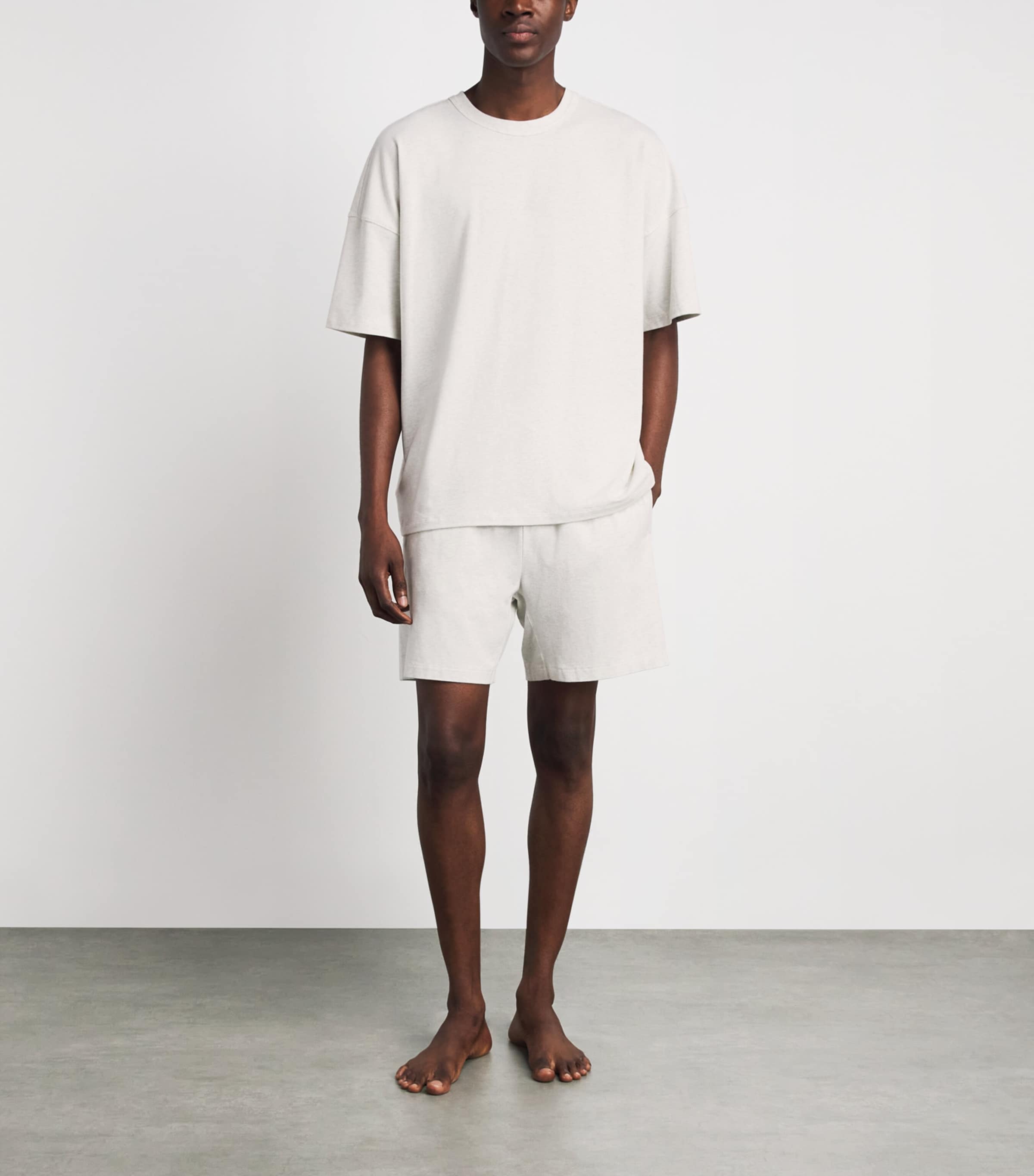 Skims Mens Cotton Relaxed Shorts Chalk Heather Image 2