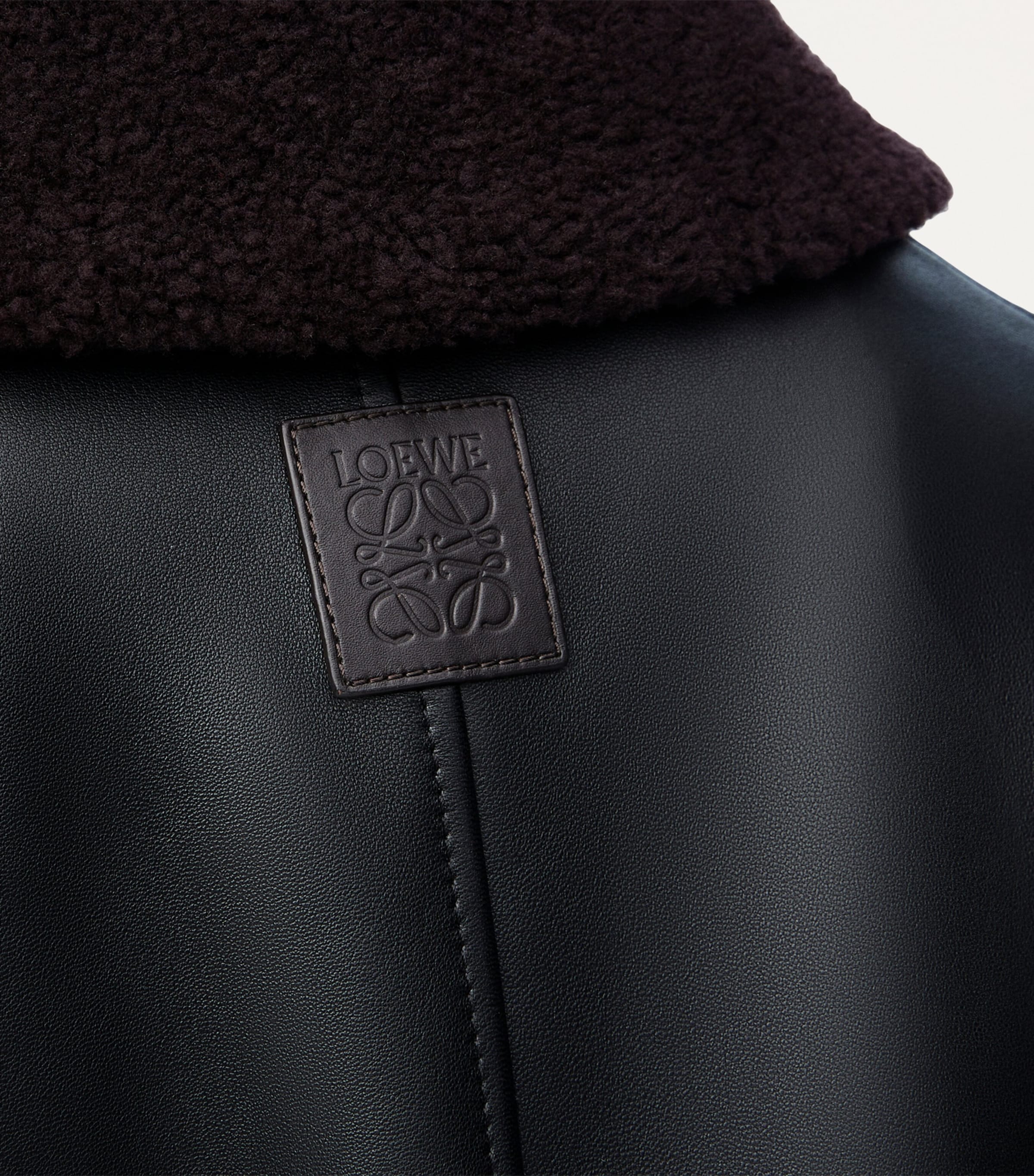 Leather Shearling-Collared Jacket BLACK Image 5