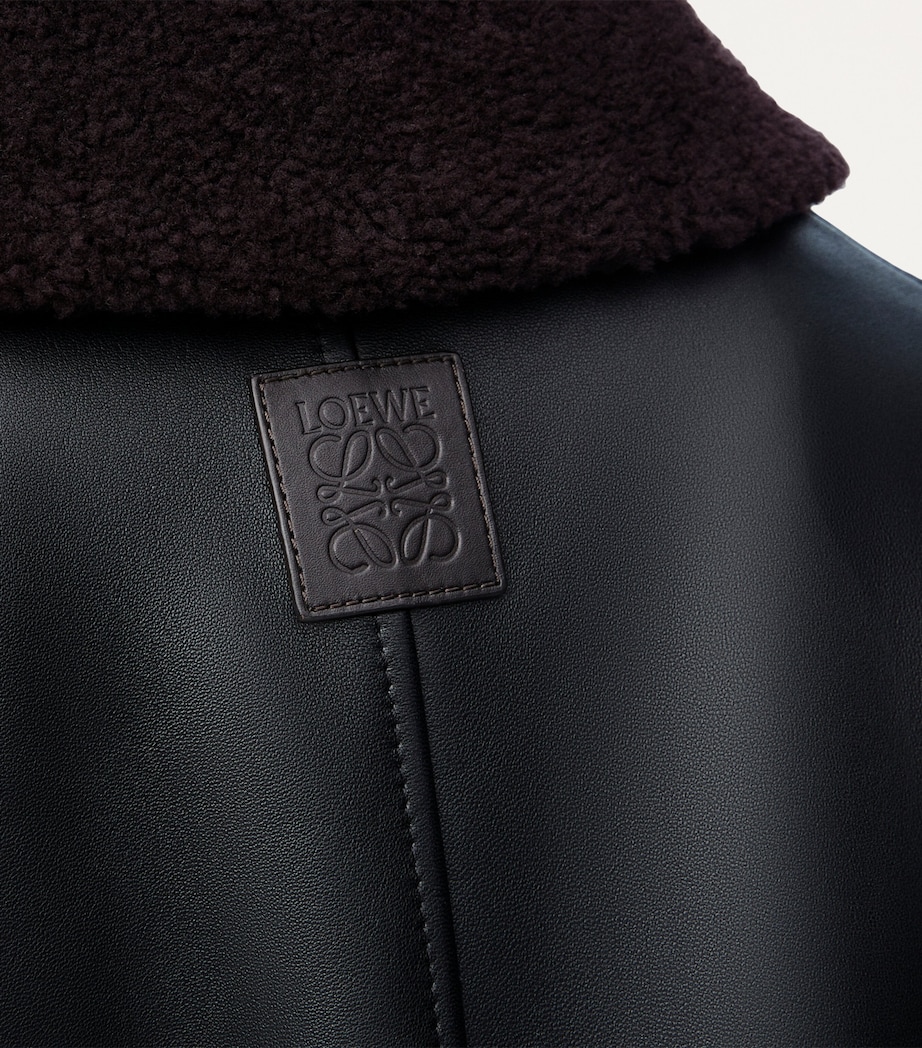 Leather Shearling-Collared Jacket BLACK Image 5