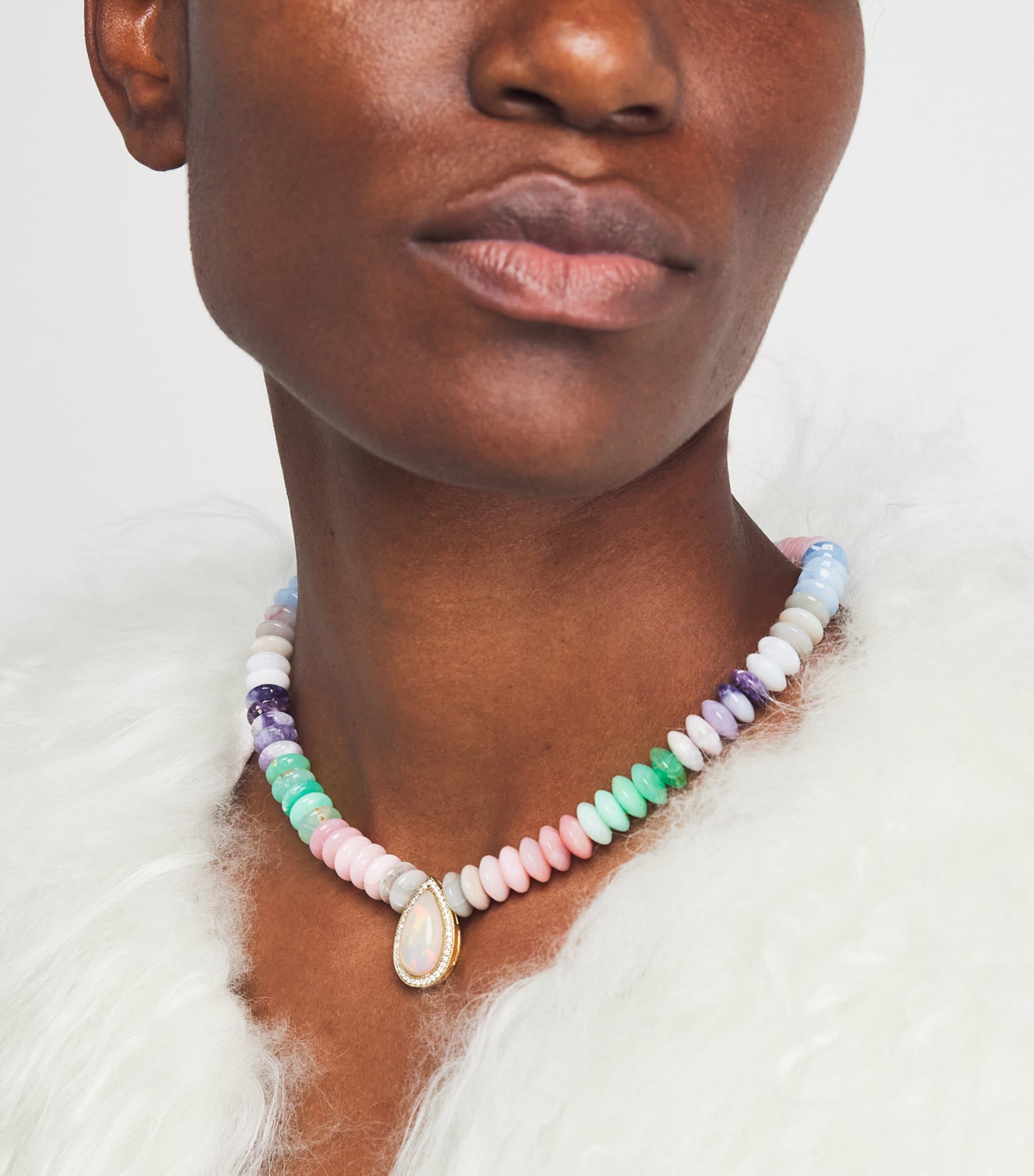 Yellow Gold, Diamond and Opal Beaded Necklace YELLOW GOLD Image 2