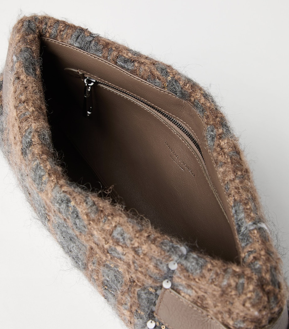 Wool-Leather Prince of Wales Check Essence Clutch Bag CMY39 Image 4