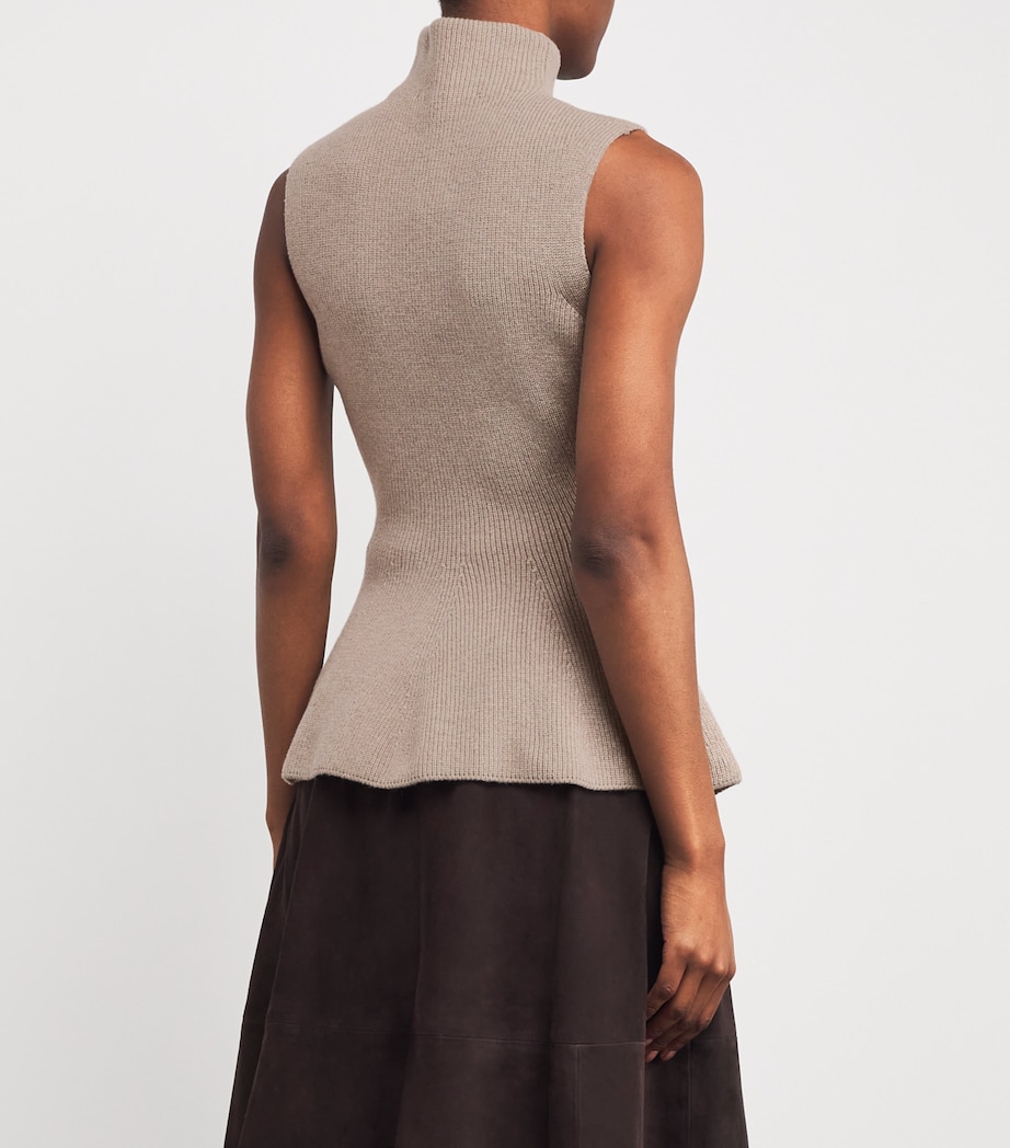 Wool-Cashmere Sleeveless Peplum Top 241 TAUPE MENANGE Image 4
