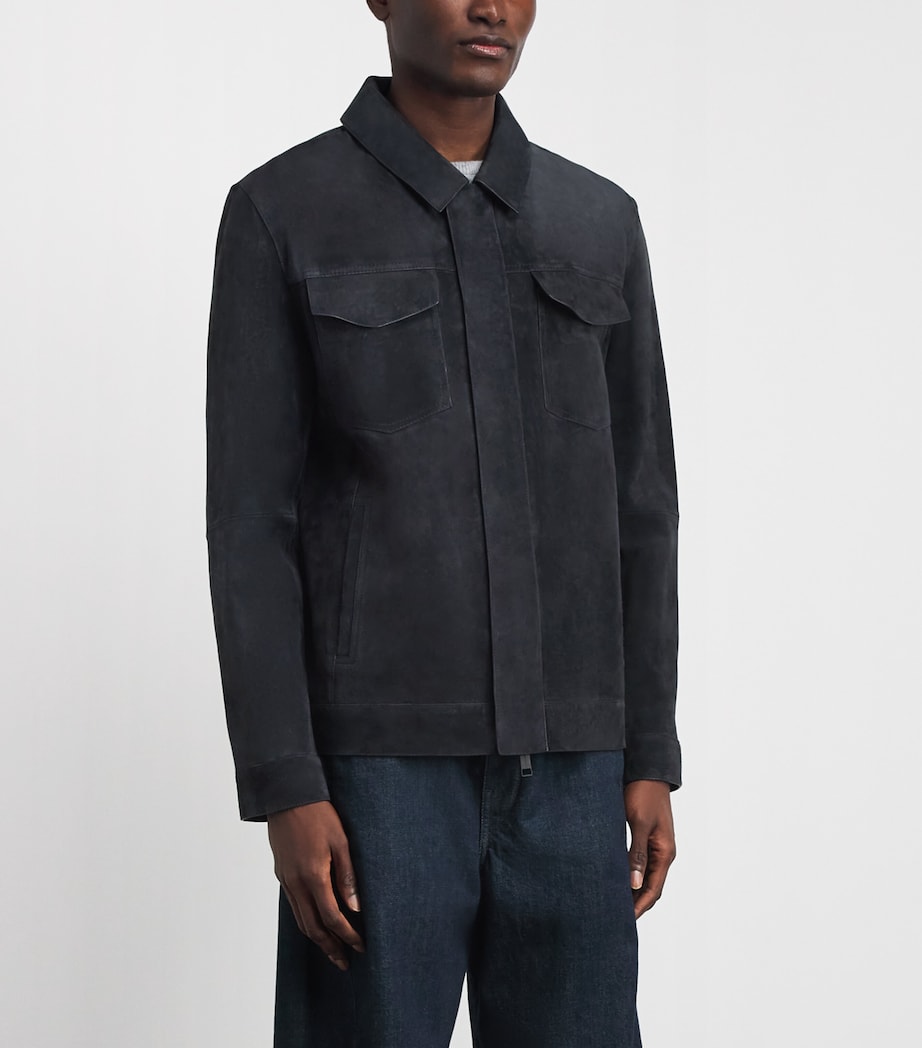 Yves Salomon Mens Suede Zip-Up Jacket Nightfall Image 4
