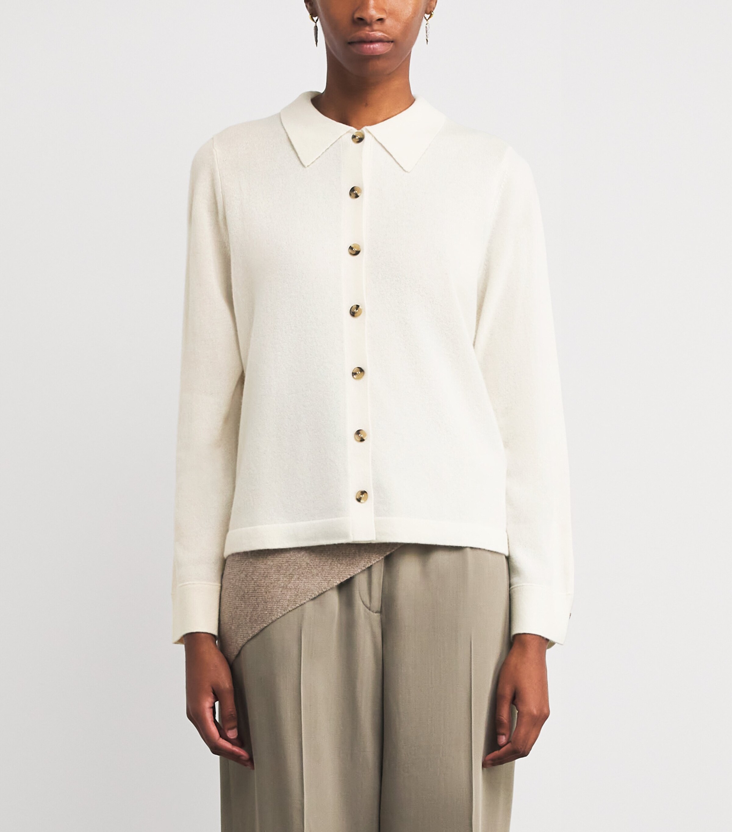 ME+EM Womens Cashmere Knit Shirt Cream Image 3
