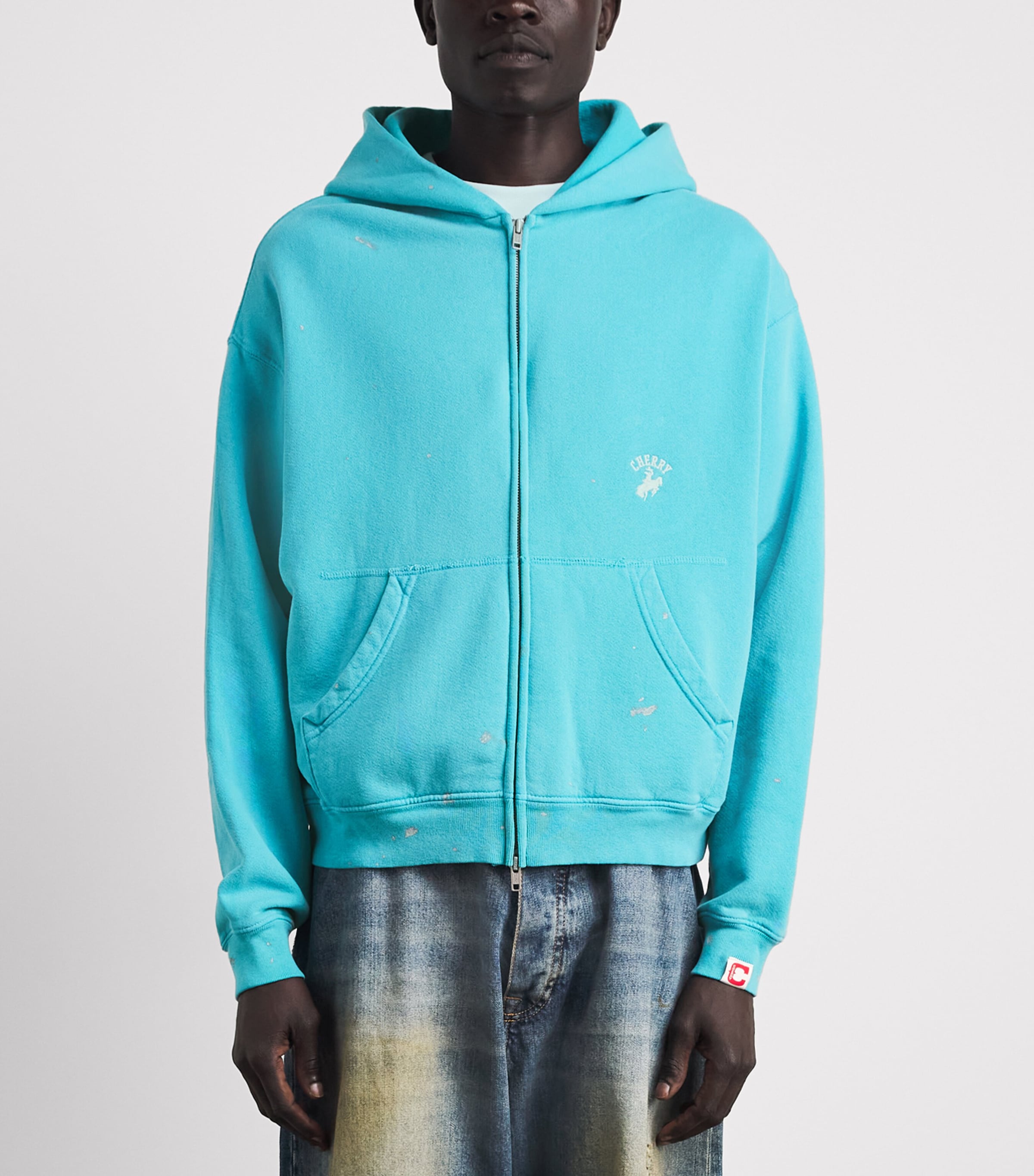 Cherry Los Angeles Turquoise Western Athletic Zip-Up Hoodie