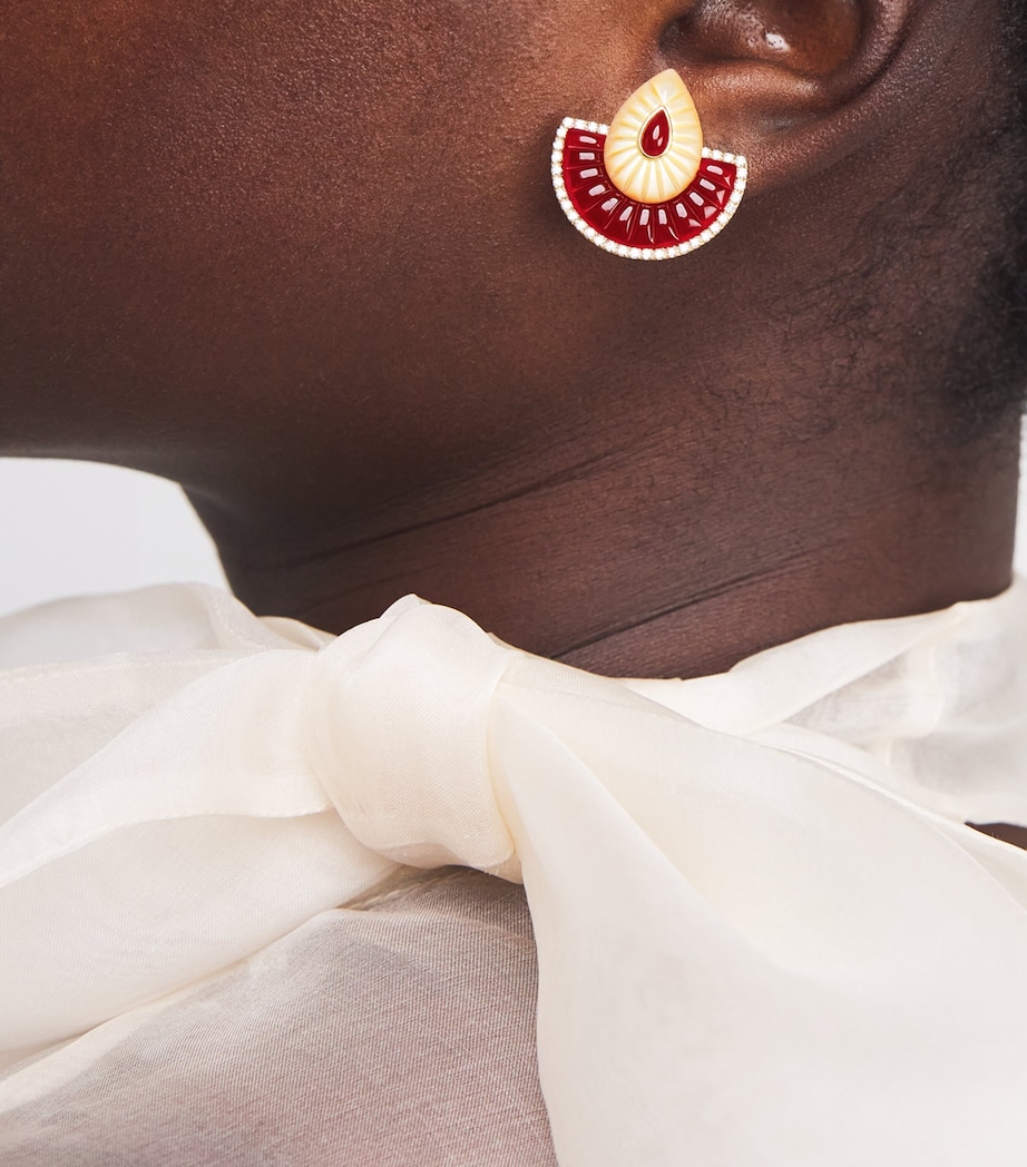 Small Yellow Gold, Diamond and Mother-of-Pearl Bond Steet Fan Earrings YELLOW GOLD Image 2