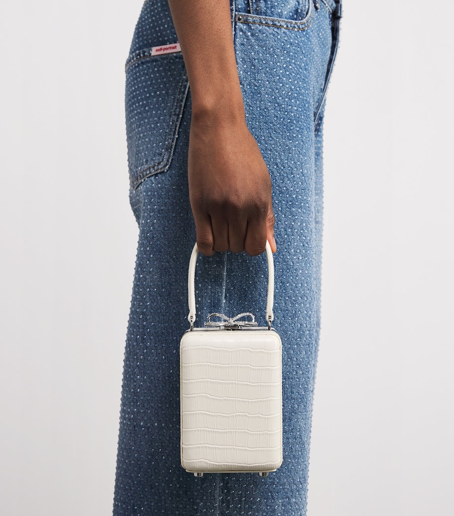 Mini Croc-Embossed Leather Top-Handle Bag CREAM Image 2