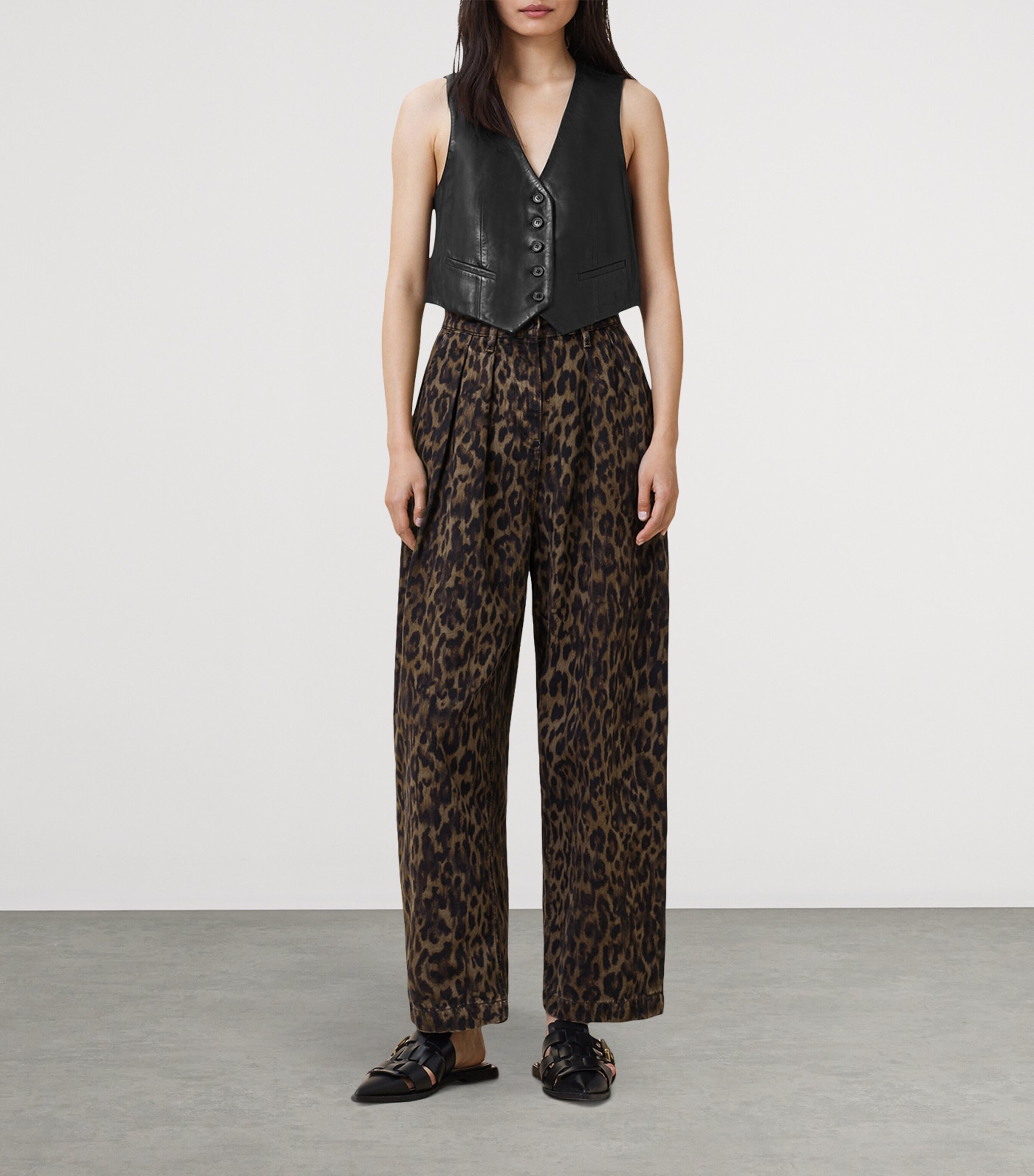 AllSaints Brown Leopard Print Jeans | Harrods UK