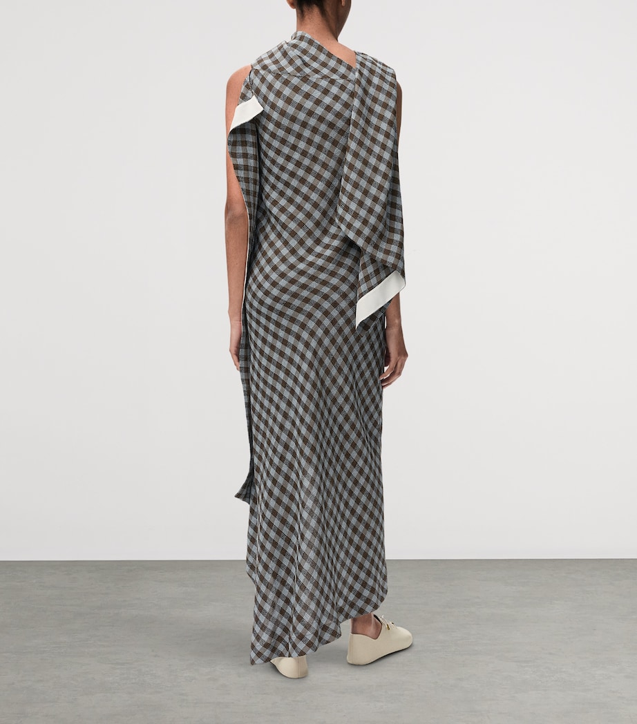 LOEWE Womens Draped Check Maxi Dress Blue/brown Image 3