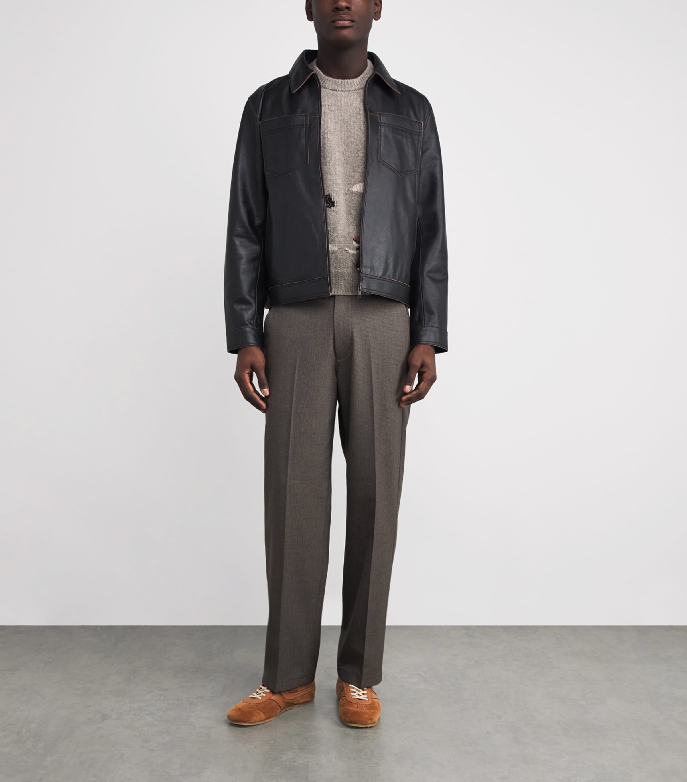 Micro Puppytooth Check Bayham Trousers BROWN Image 2