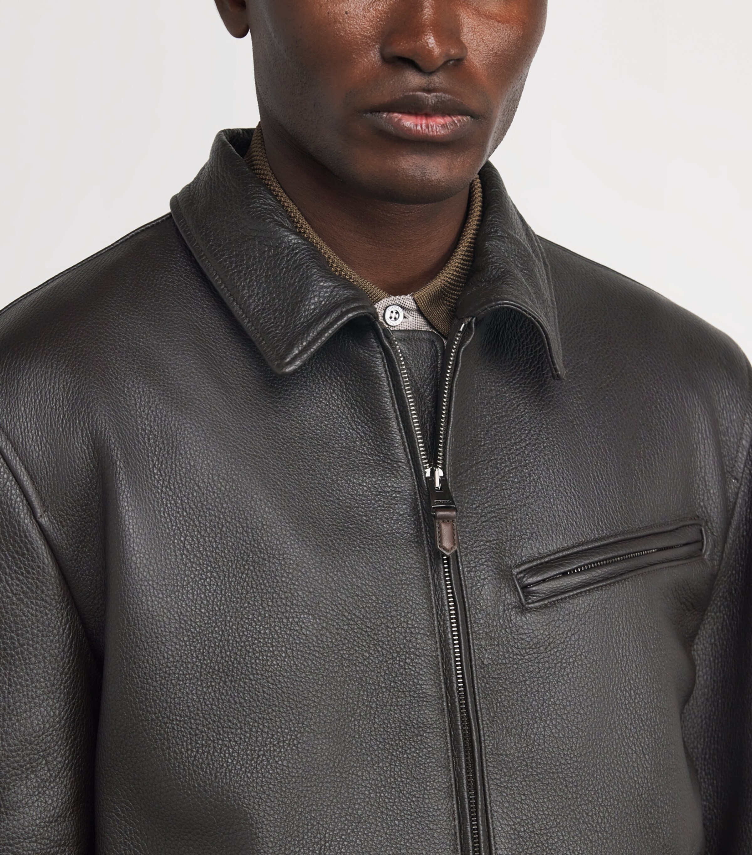 Canali Mens Leather Fur-Collar Jacket Image 6