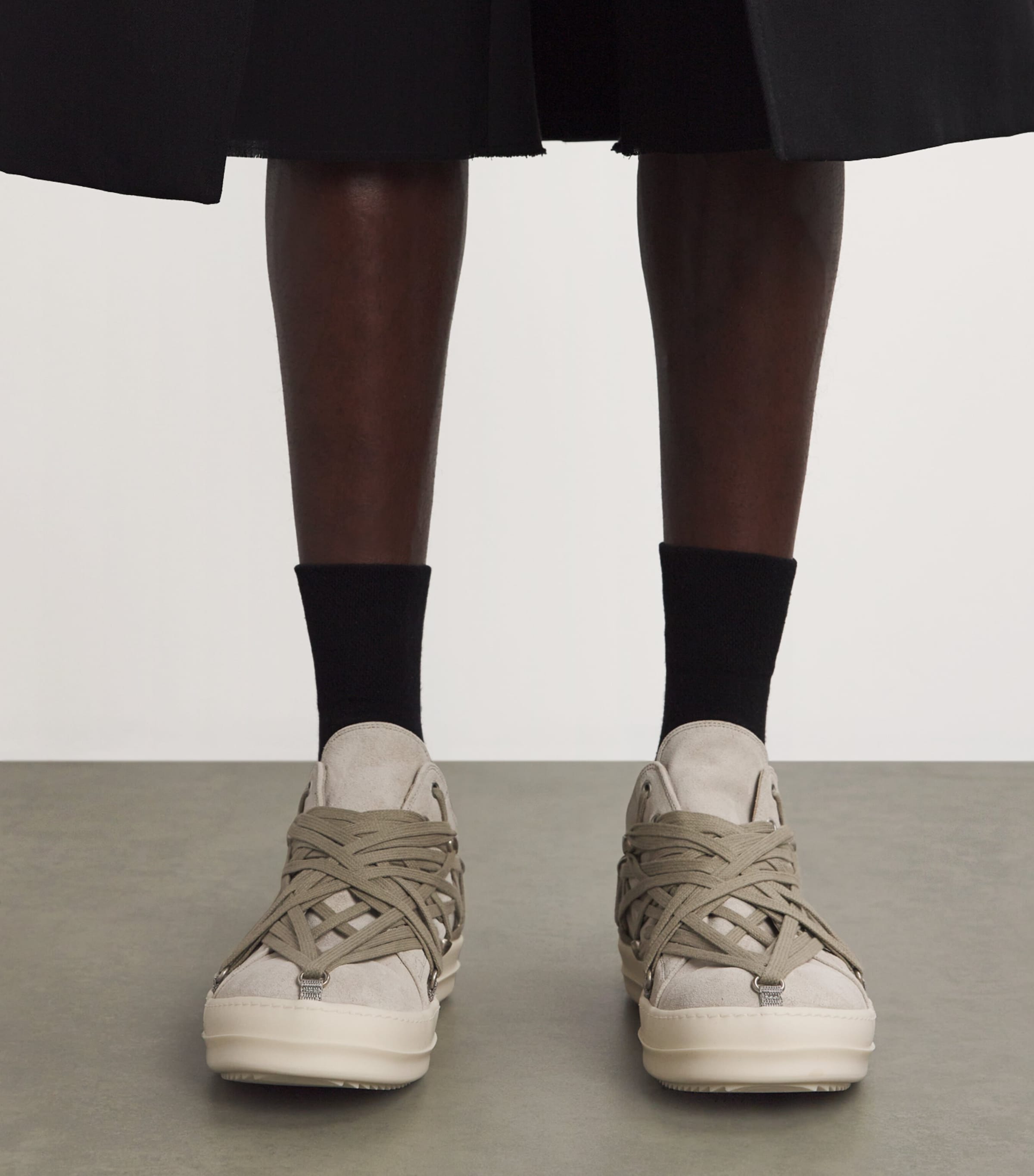 Rick Owens Ivory Suede Megalace Sneakers Harrods UK