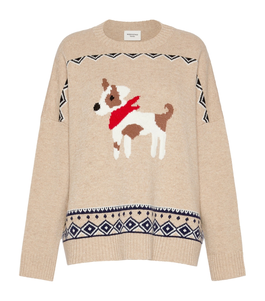 Weekend Max Mara Womens Virgin Wool Dog Sweater Sand Image 1