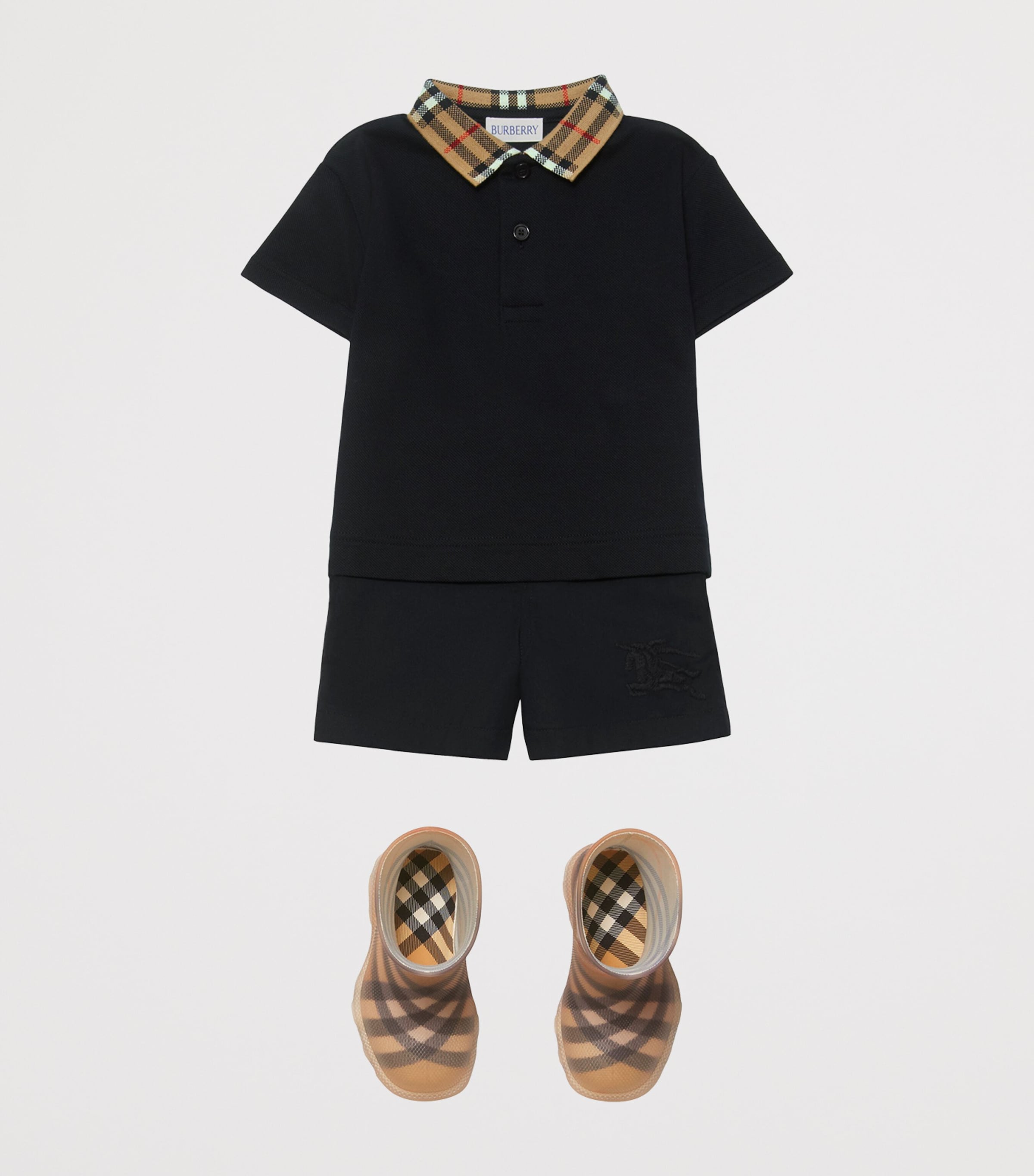 Cotton Check-Collar Polo Shirt (6-24 Months) BLACK Image 4