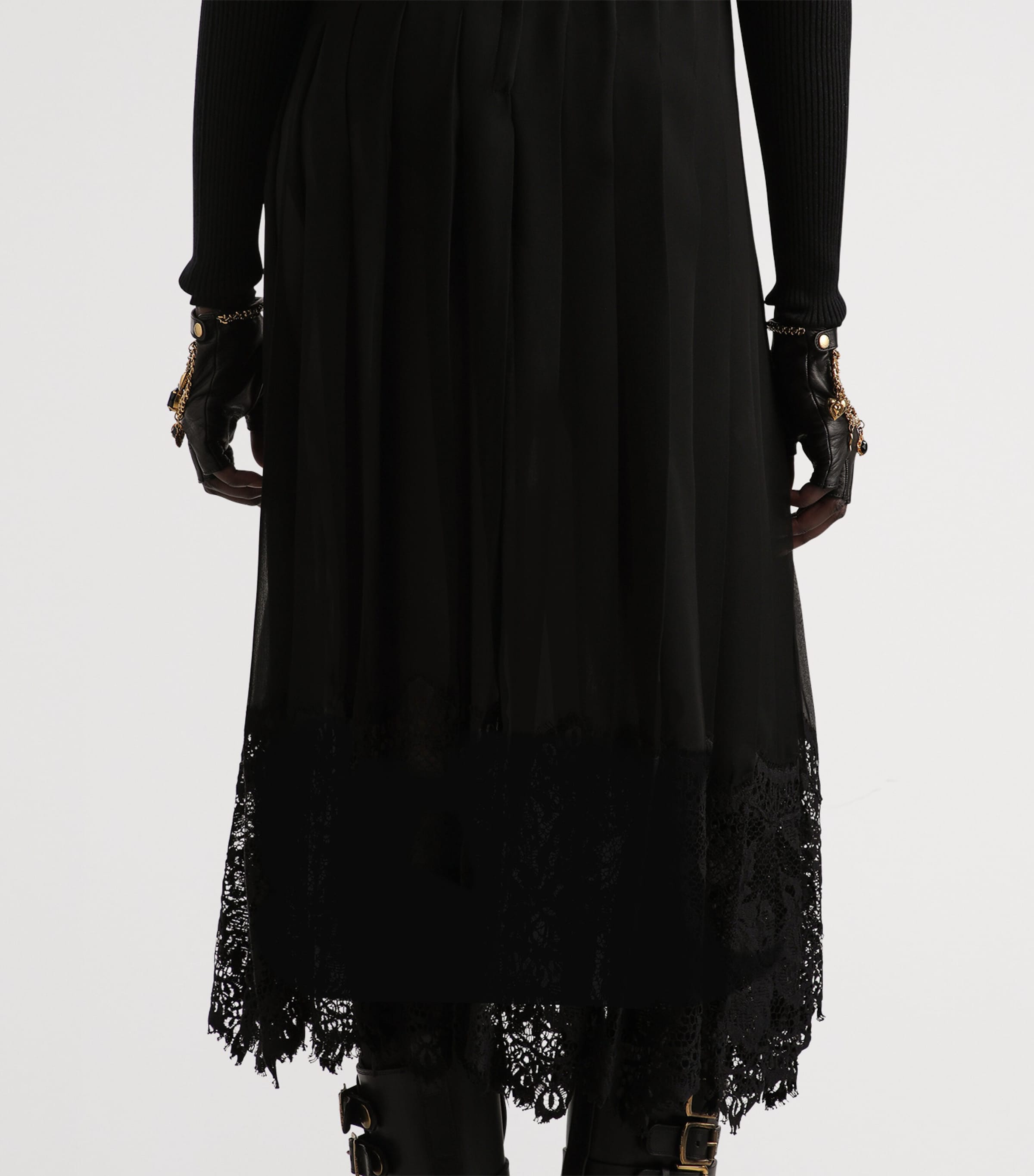 Pleated Midi Skirt N0000-BLACK Image 5