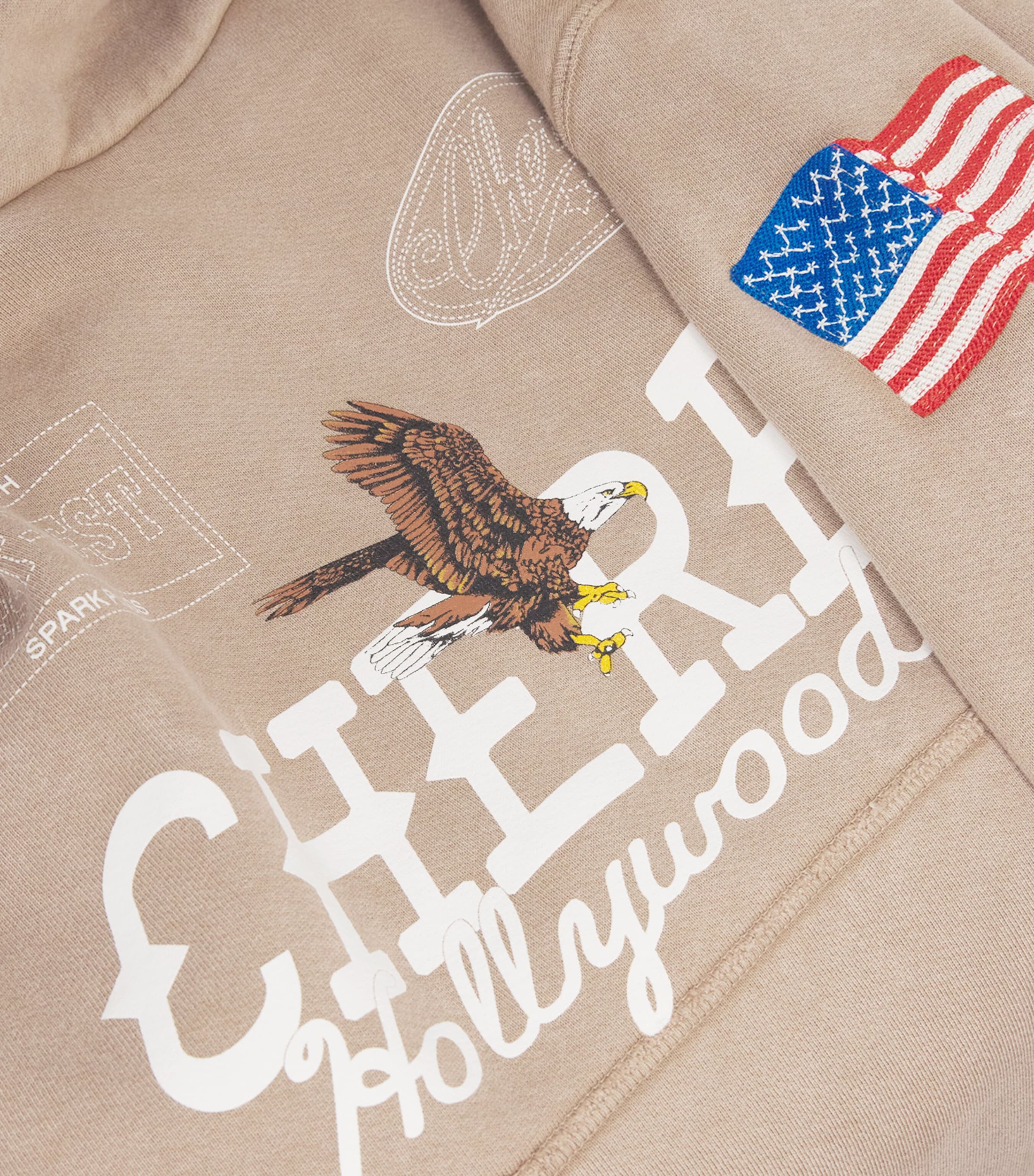 Cotton Logo Print Hollywood Hoodie TAN Image 5