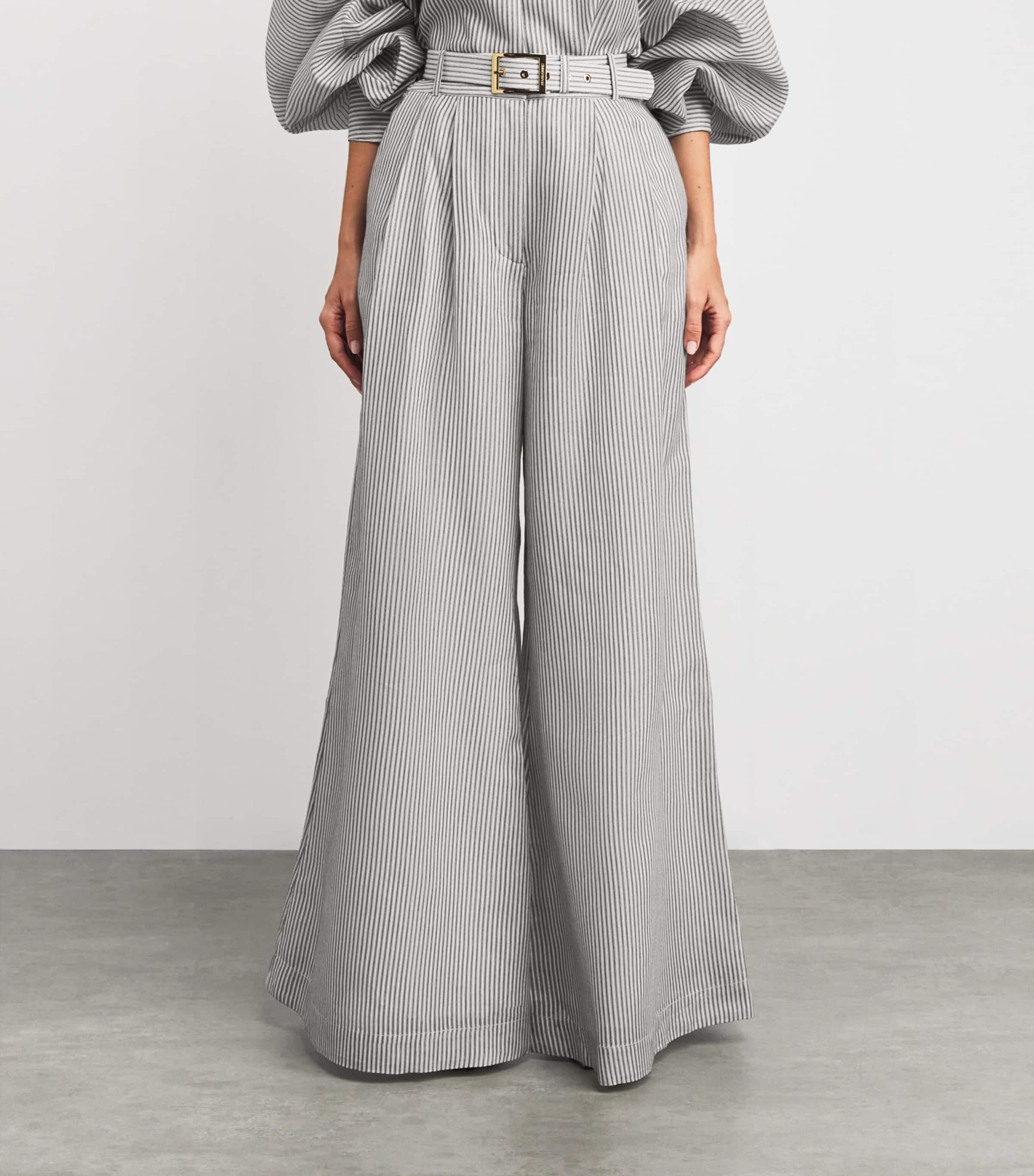 Cotton-Silk Hypnotic Wide-Leg Trousers NAVY STRIPE Image 3