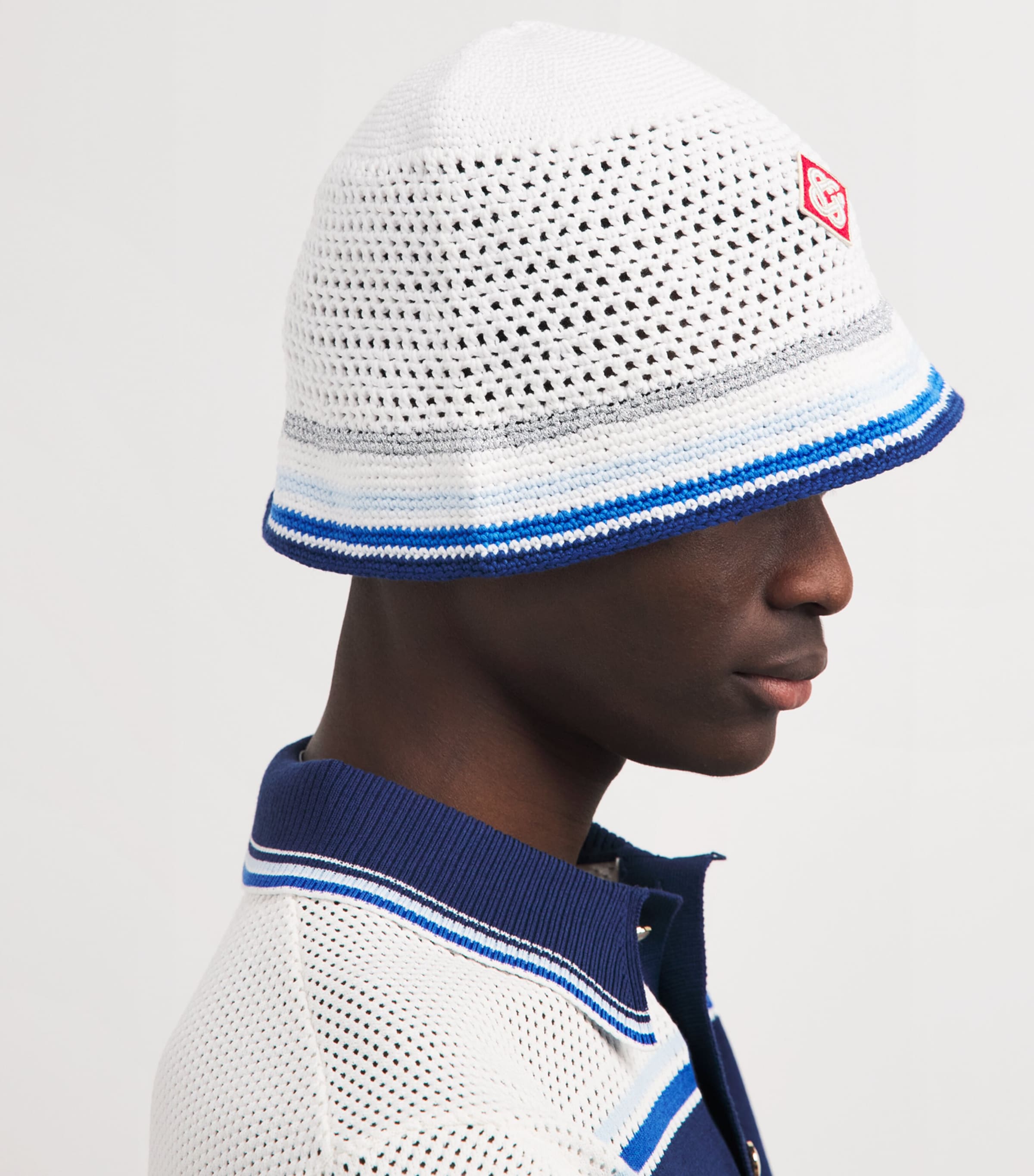 Casablanca White Crochet Metallic-Stripe Beanie | Harrods UK Casablanca White Crochet Metallic-Stripe Beanie | Harrods UK
