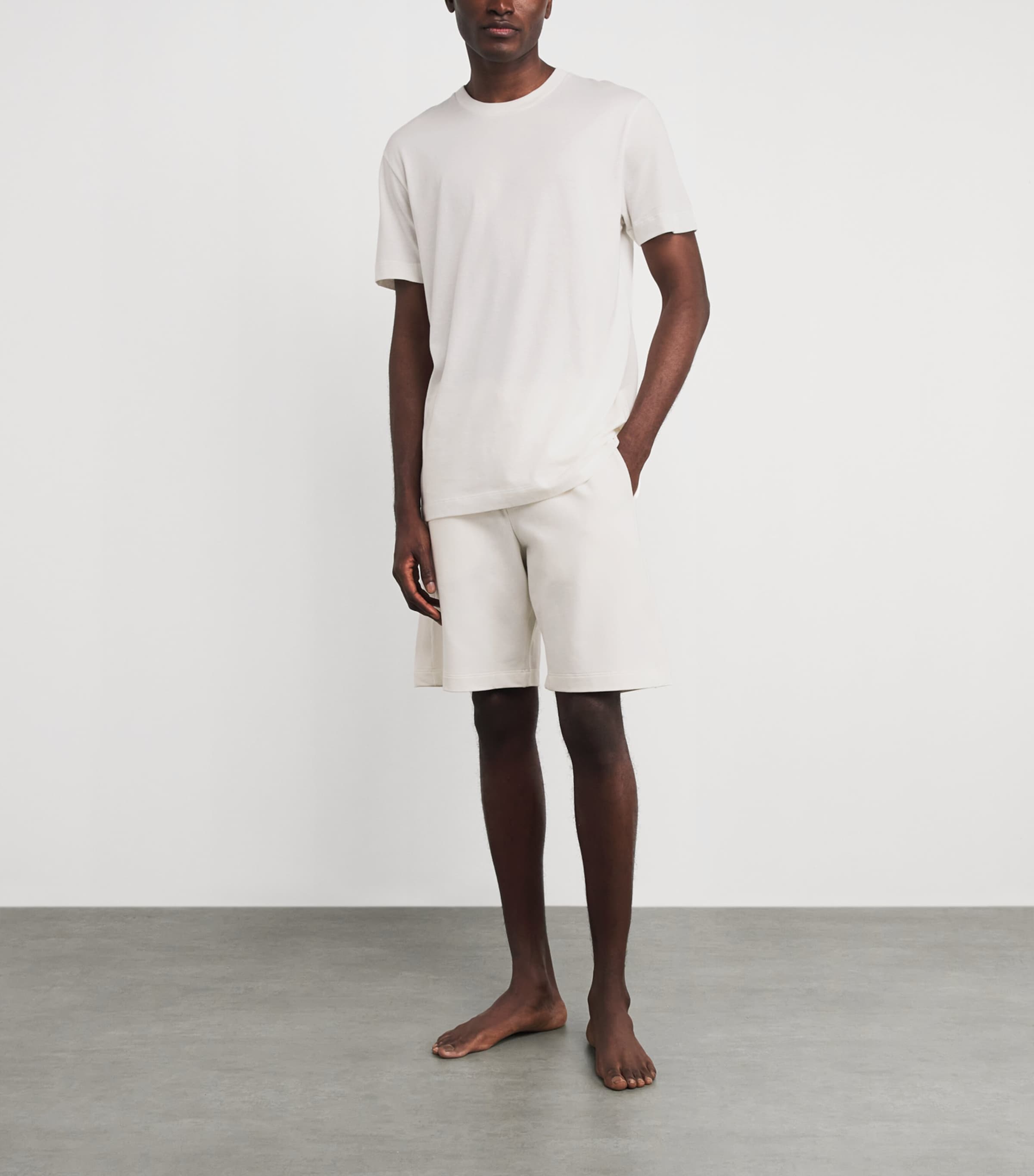 Hanro Mens Stretch-Cotton Natural Living Shorts Misty White Image 2