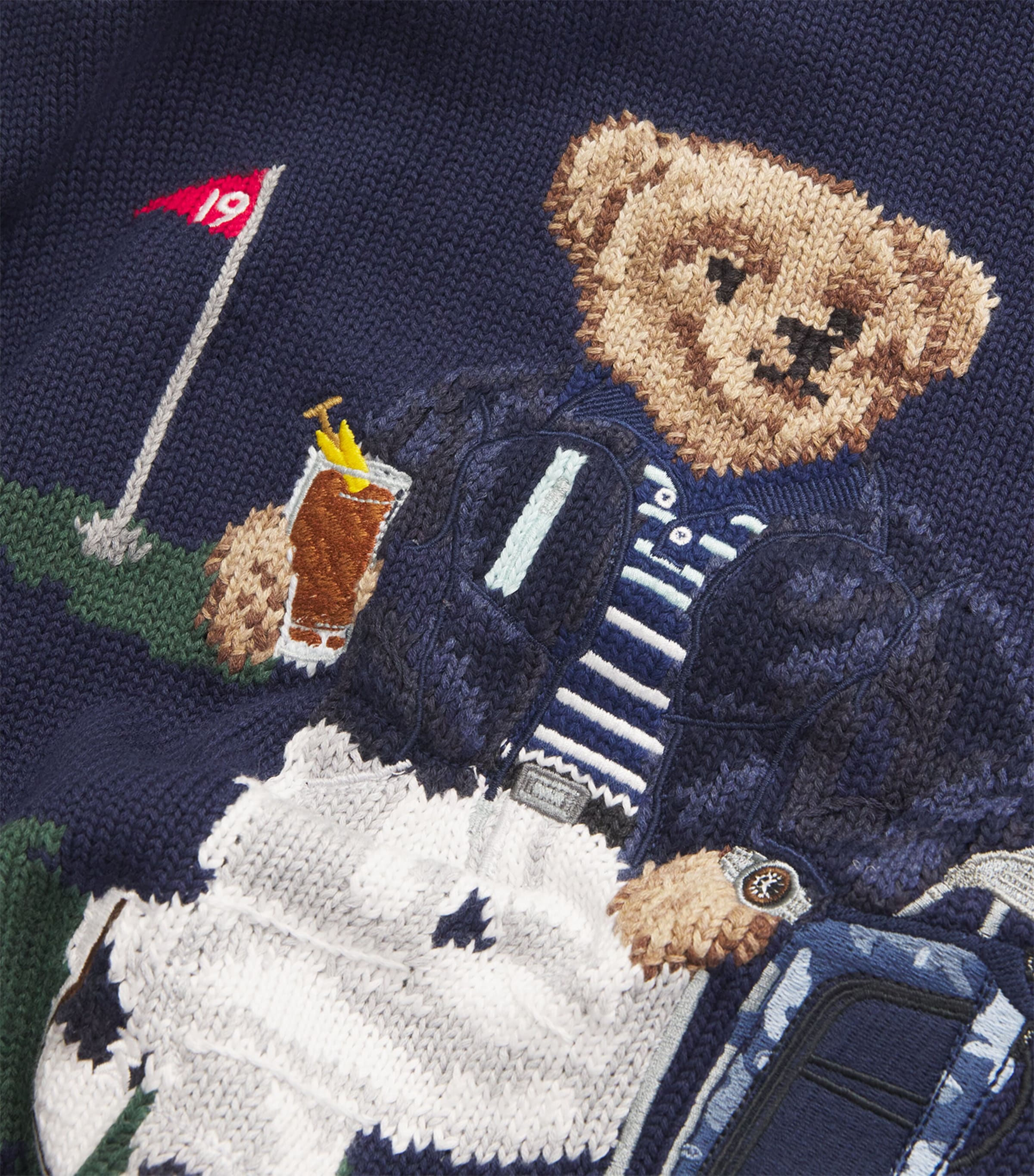 RLX Ralph Lauren Navy Cotton-COOLMAX Golf Bear Sweater | Harrods US