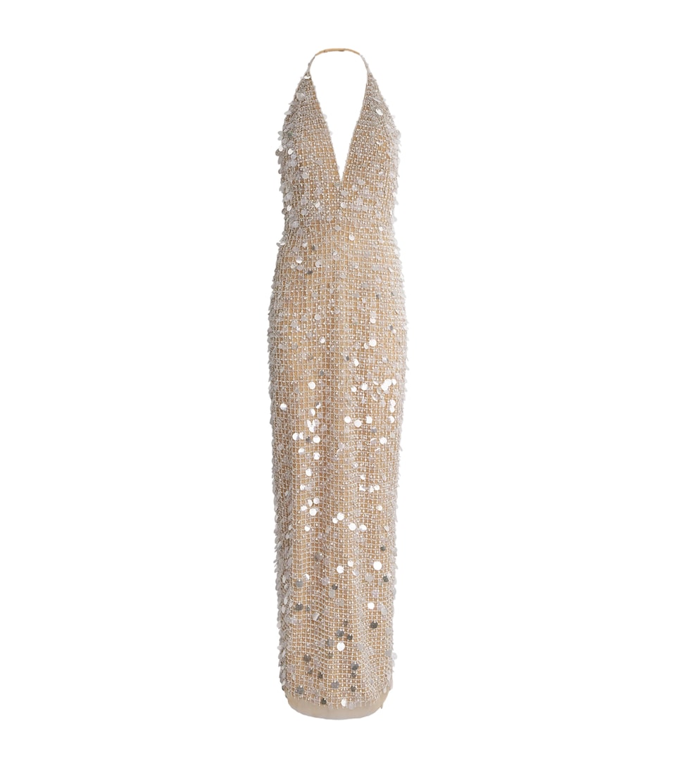 Carolina Herrera Embellished Halterneck Gown Nude