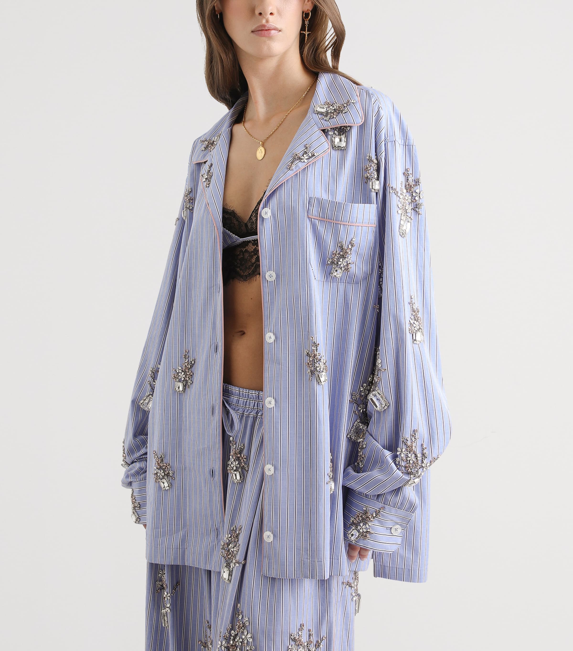 Dolce&Gabbana Womens Cotton-Silk Embellished Stripe Shirt Embr Image 4